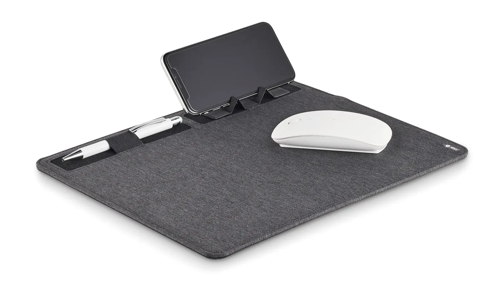 Superpad RPET Mouse Mat with 15W Wireless Charger & Phone Stand — Stone Grey