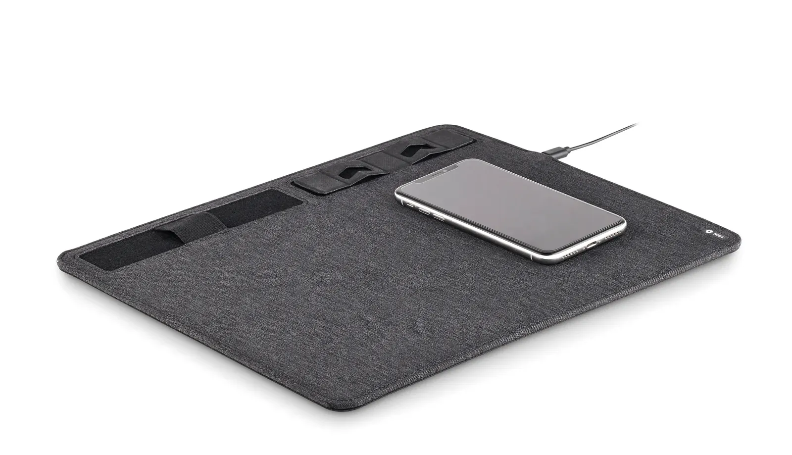 Superpad RPET Mouse Mat with 15W Wireless Charger & Phone Stand — Stone Grey