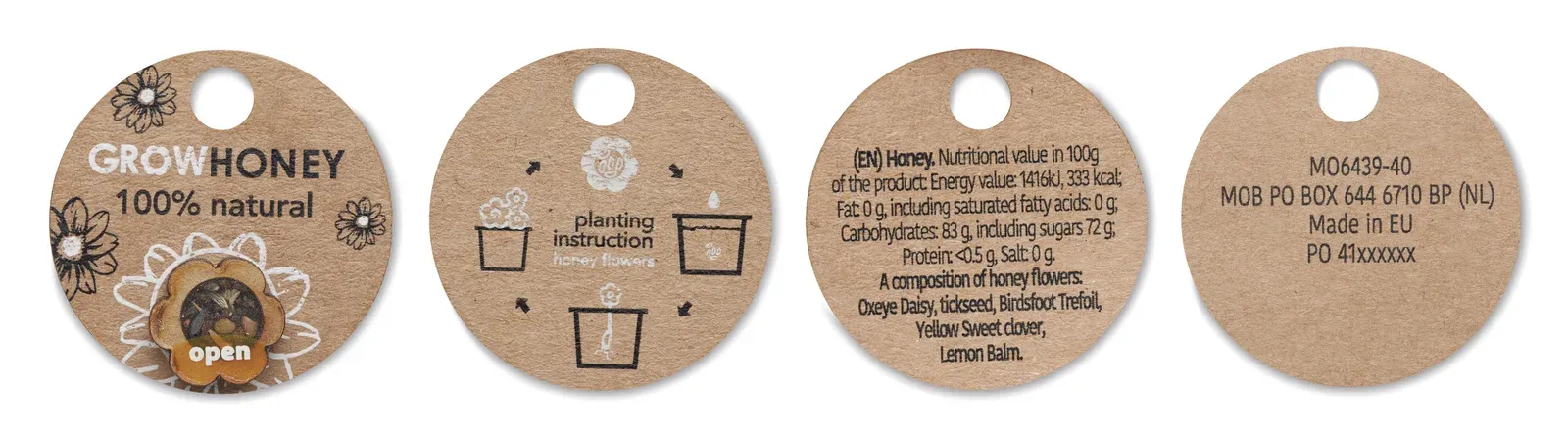 Bumle – Wildflower Honey Jar (50g) with a Wooden Honey Dipper; Comes in a Kraft Paper Box; Including Honey Bee Flower Seeds — Wood