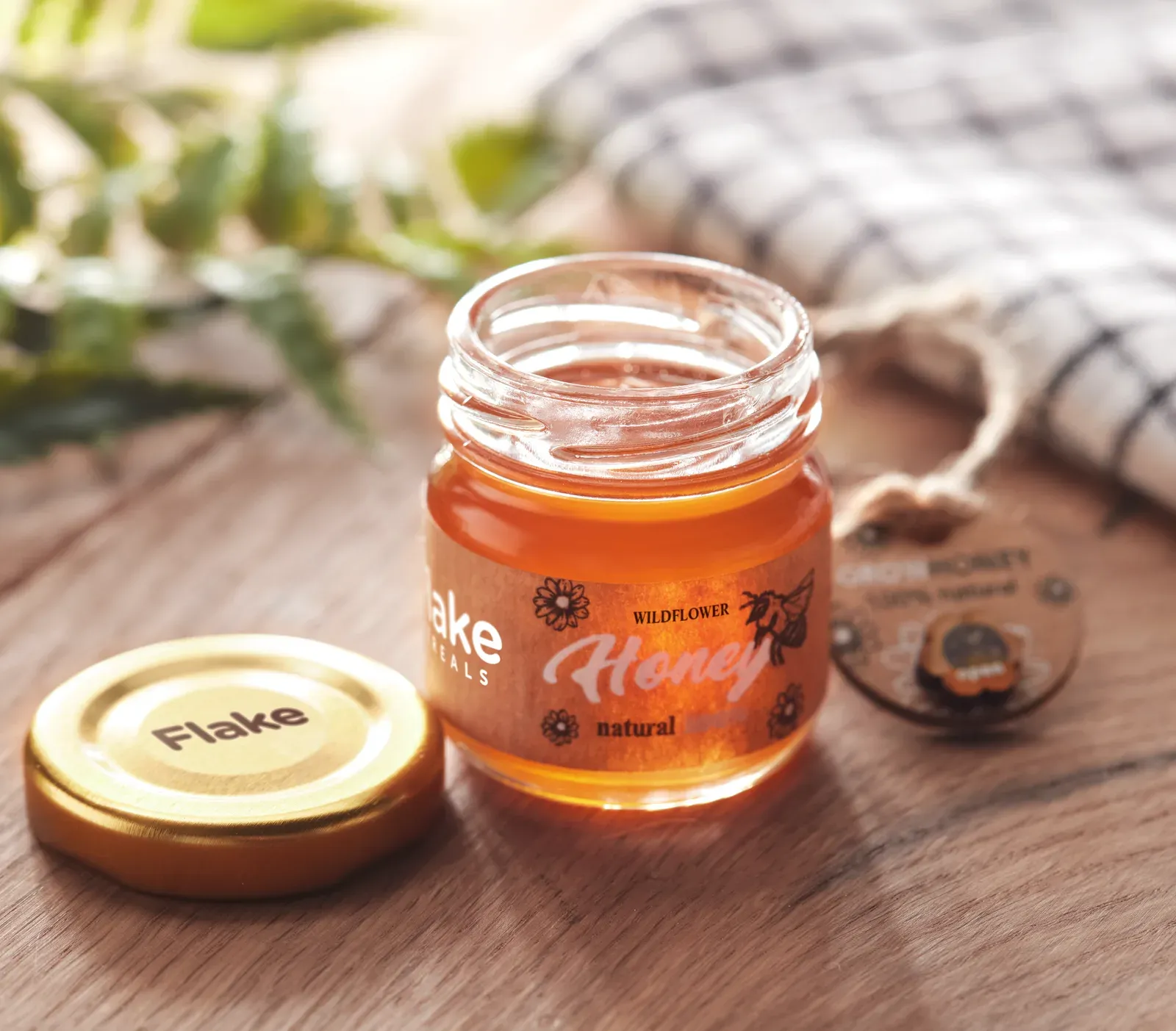 Bumle – Wildflower Honey Jar (50g) with a Wooden Honey Dipper; Comes in a Kraft Paper Box; Including Honey Bee Flower Seeds — Wood