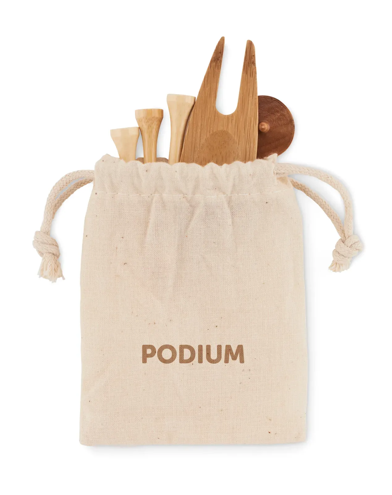 Dormie Bamboo Golf Accessory Set in Cotton Pouch — Beige