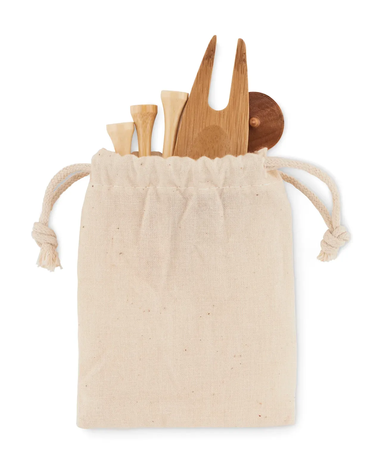 Dormie Bamboo Golf Accessory Set in Cotton Pouch — Beige