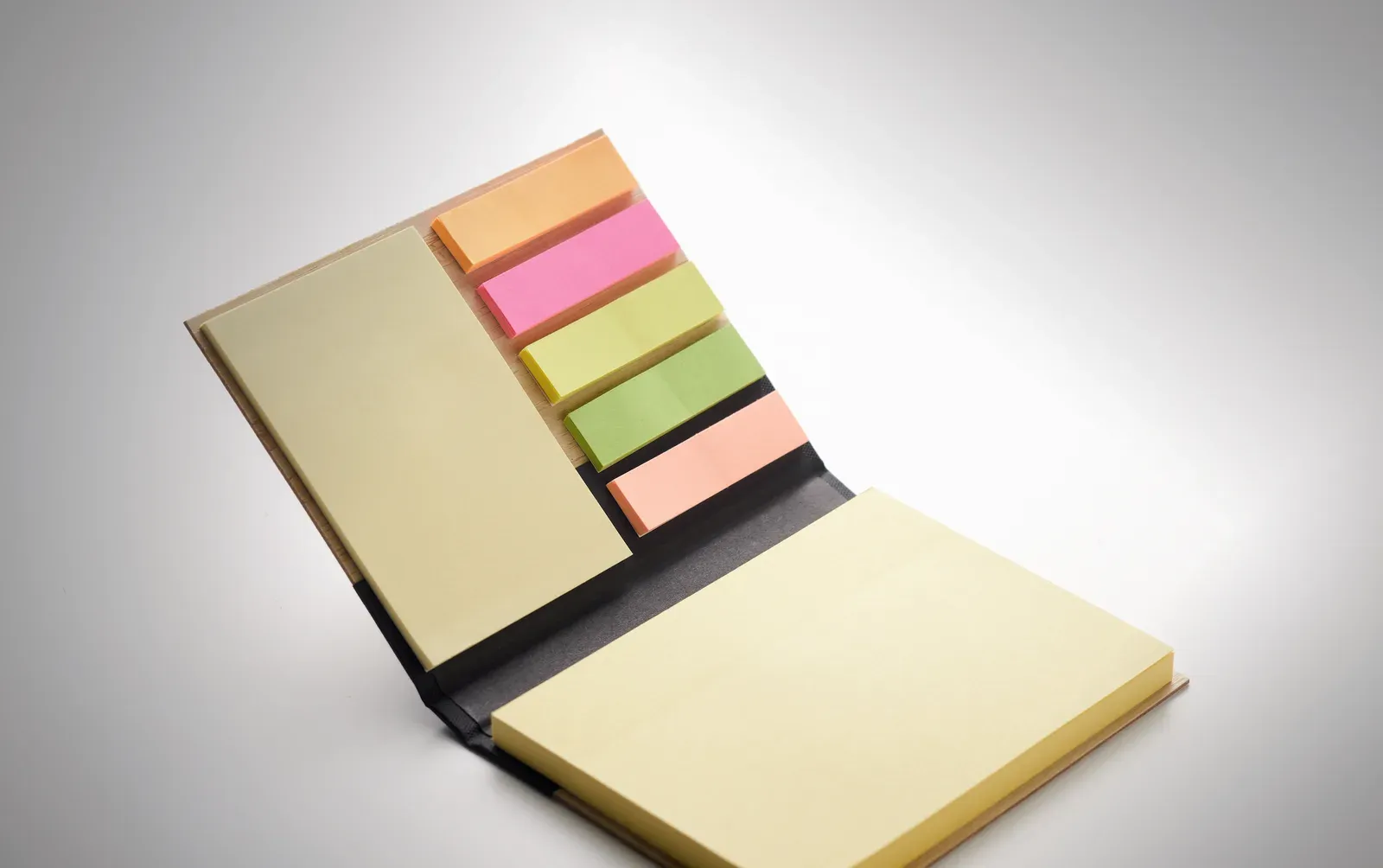Visionbam Bamboo Cover Sticky Note Set – 5-Colour Markers, FSC-Certified — Black