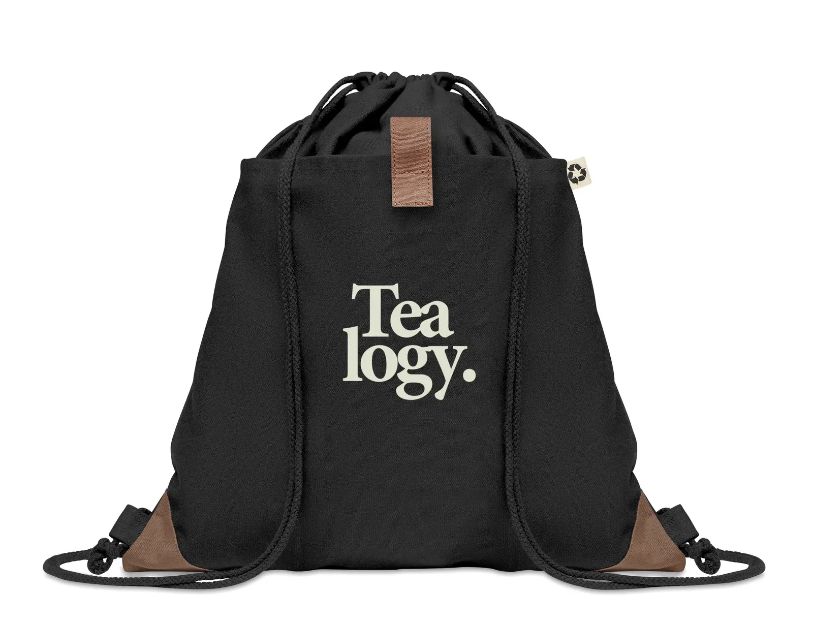 Recycled Cotton Drawstring Bag Panda Bag with 220 Gr/M² 38X42 cm — Black