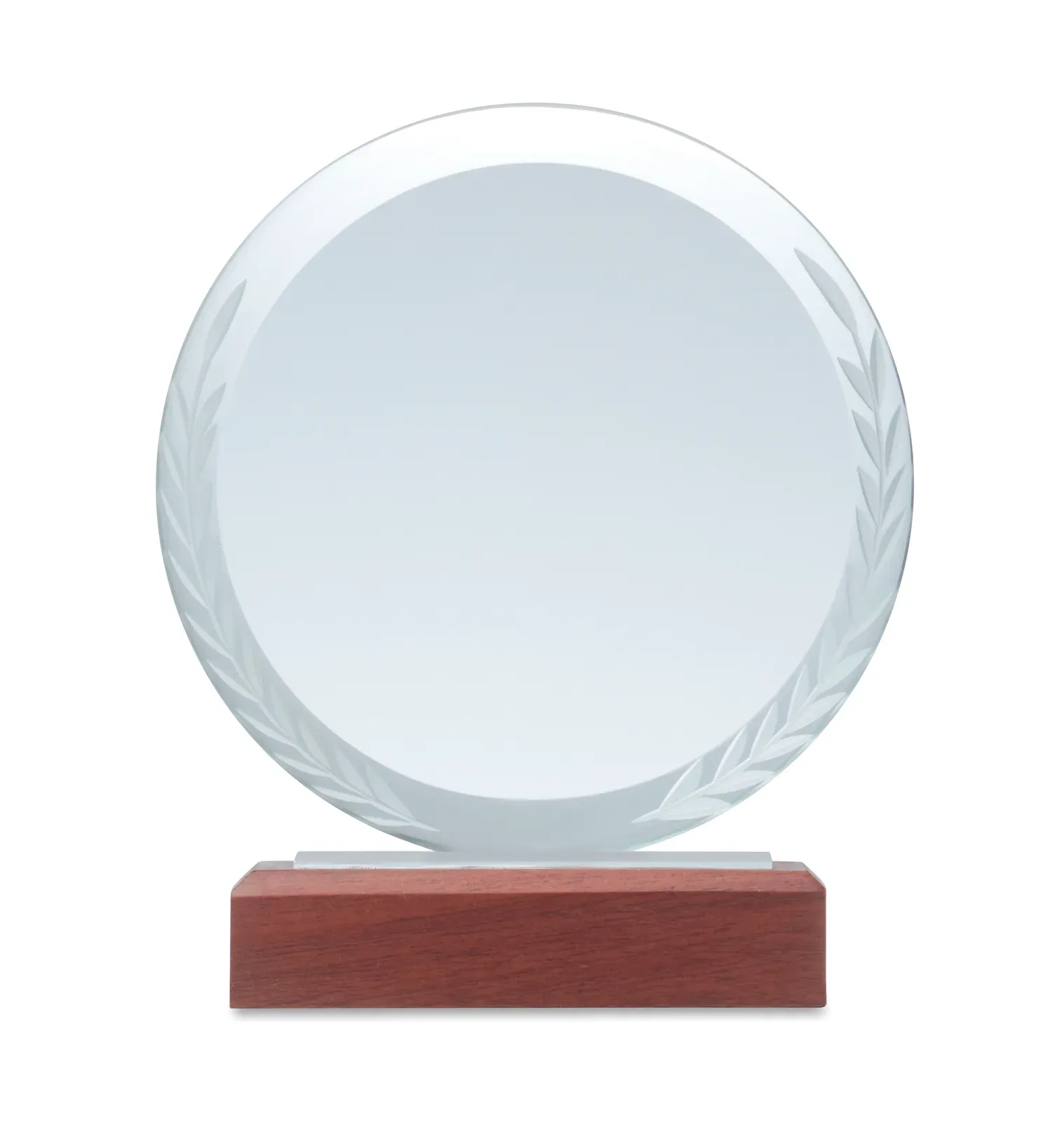Keen Round Crystal Award Plaque – Beech Wood Base, Gift Boxed — Brown