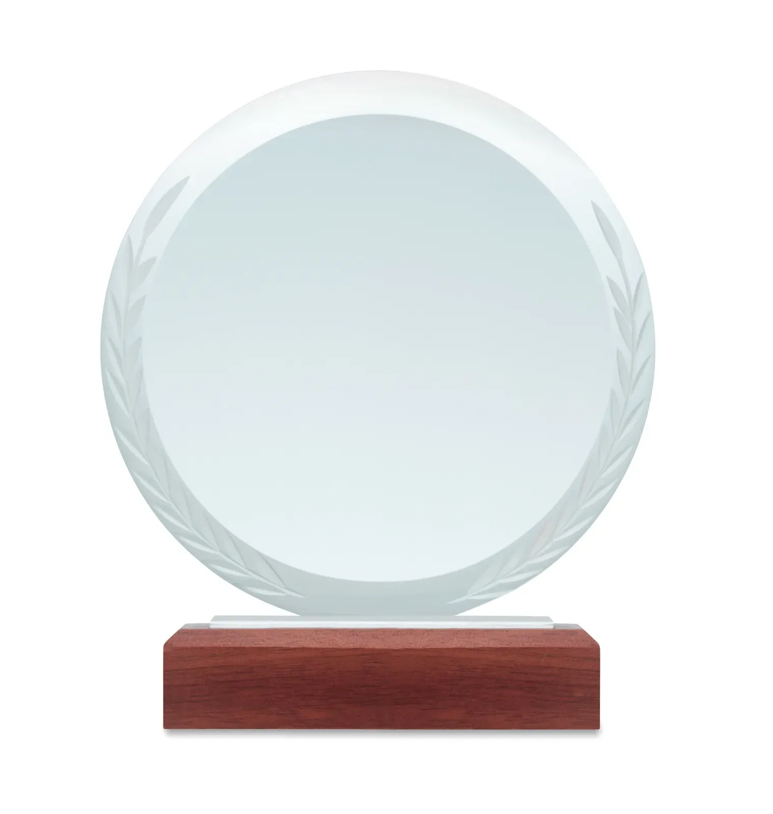 Keen Round Crystal Award Plaque – Beech Wood Base, Gift Boxed — Brown