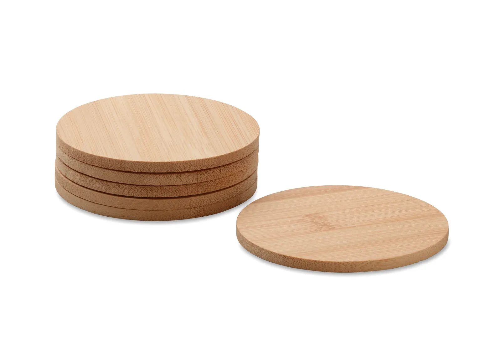 Bayin Set – Set of 6 Round Bamboo Coasters Presented in a Cotton Drawcord Bag — Wood