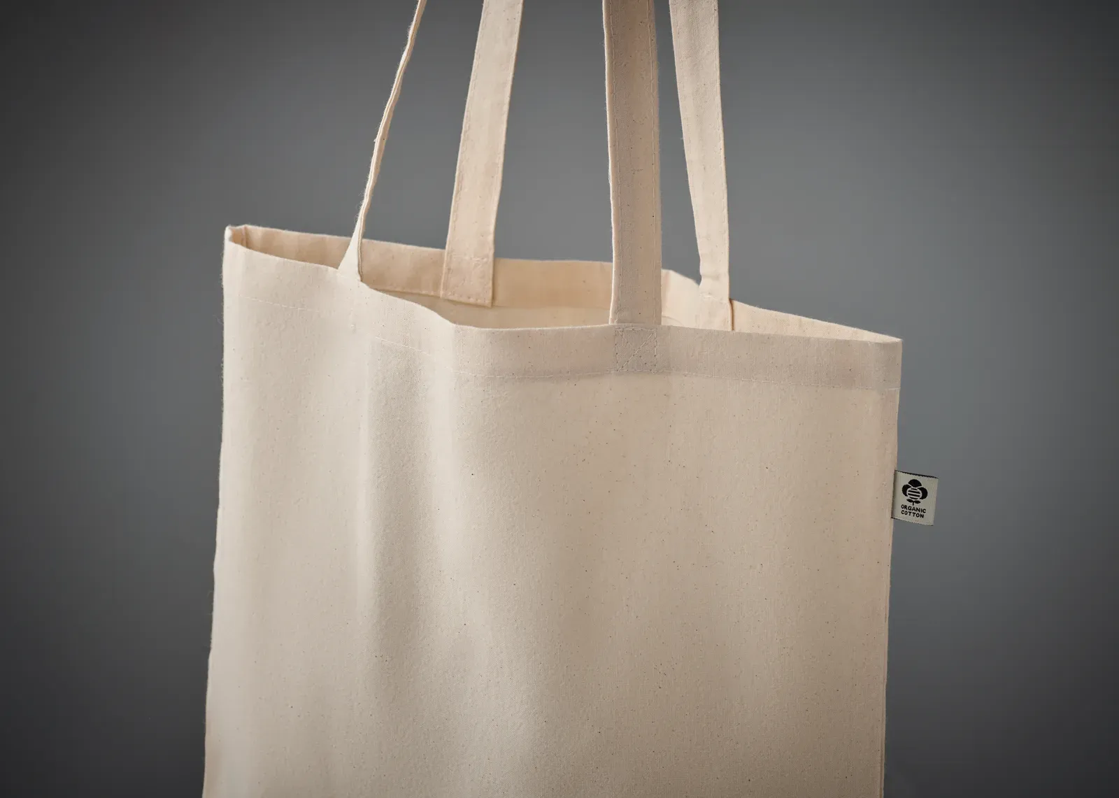 Organic Cotton Shopping Bag Nuoro with Long Handles 38X42 cm — Beige
