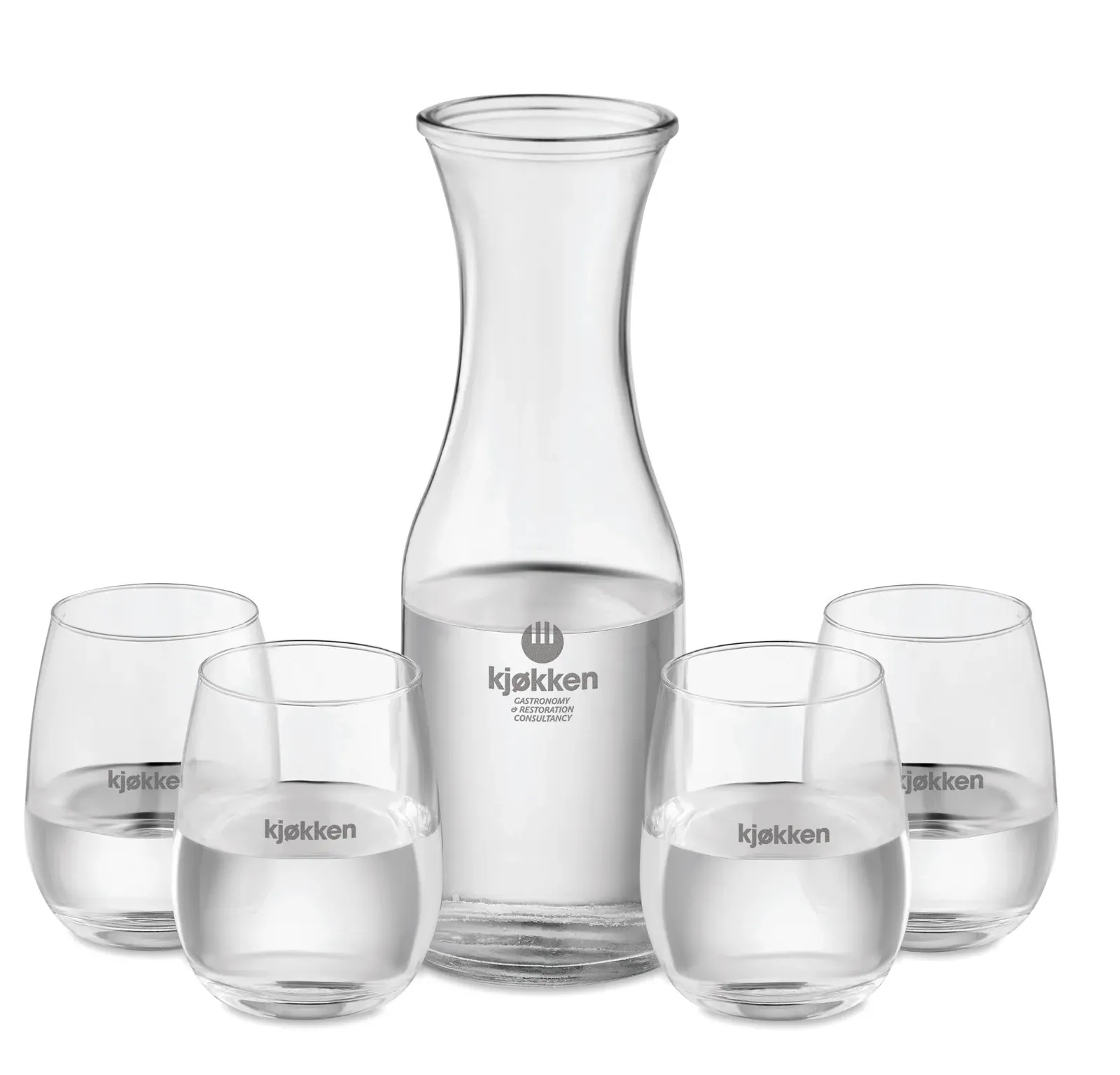 Piccadilly – Recycled Glass Drink Set; Including: Carafe with Cork Lid and 4 Glasses — Transparent