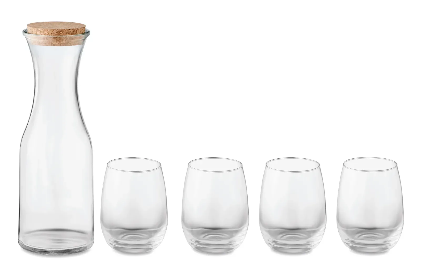 Piccadilly – Recycled Glass Drink Set; Including: Carafe with Cork Lid and 4 Glasses — Transparent