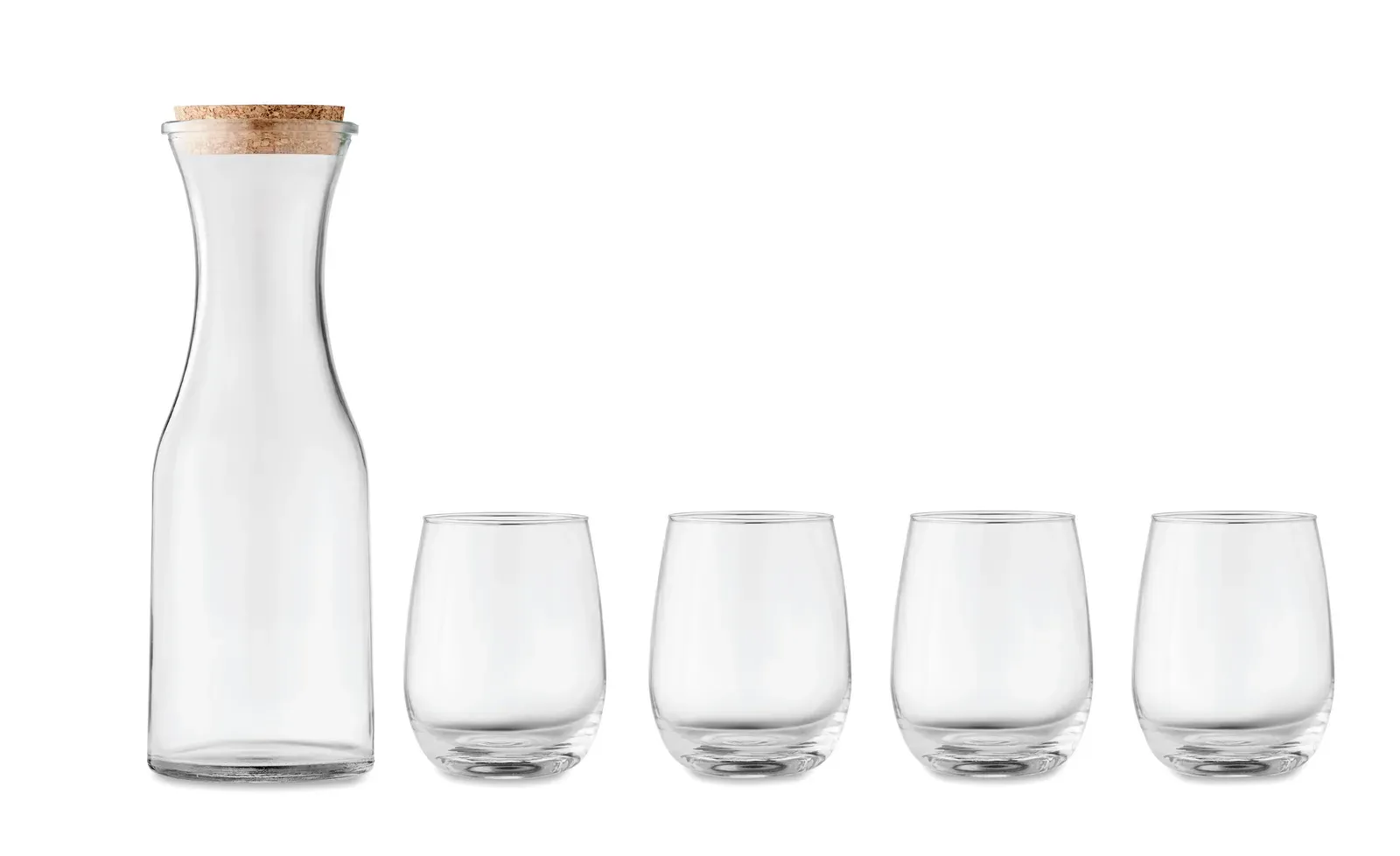 Piccadilly – Recycled Glass Drink Set; Including: Carafe with Cork Lid and 4 Glasses — Transparent