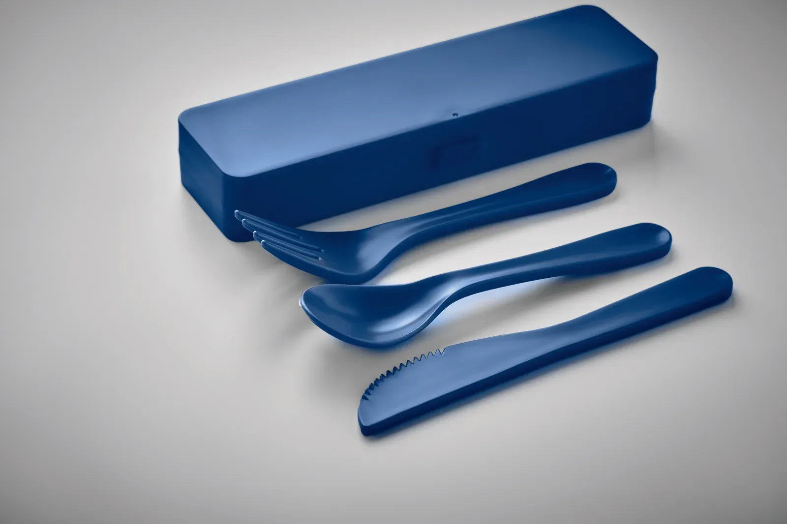 Rigata – Re-Usable PP Portable Cutlery Set and Case; Includes Spoon, Fork and Knife — Blue