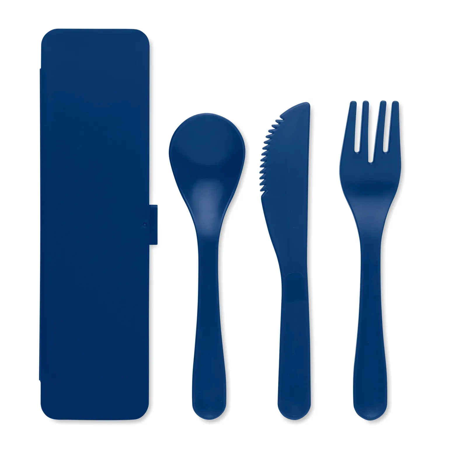 Rigata – Re-Usable PP Portable Cutlery Set and Case; Includes Spoon, Fork and Knife — Blue