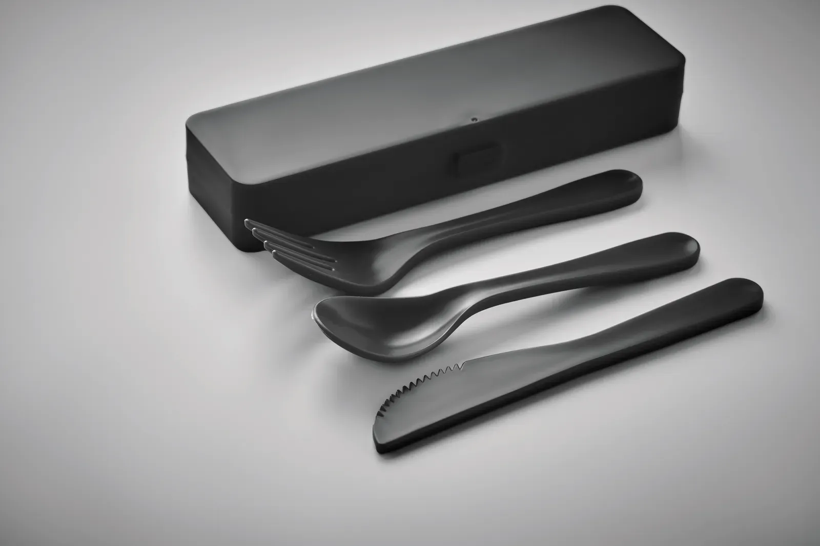 Rigata – Re-Usable PP Portable Cutlery Set and Case; Includes Spoon, Fork and Knife — Black
