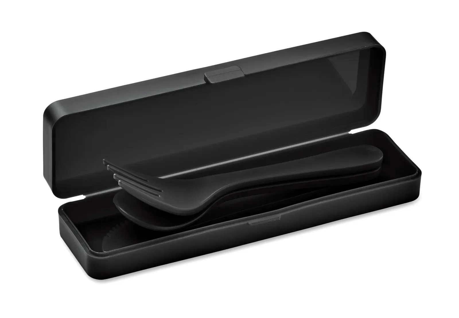 Rigata – Re-Usable PP Portable Cutlery Set and Case; Includes Spoon, Fork and Knife — Black