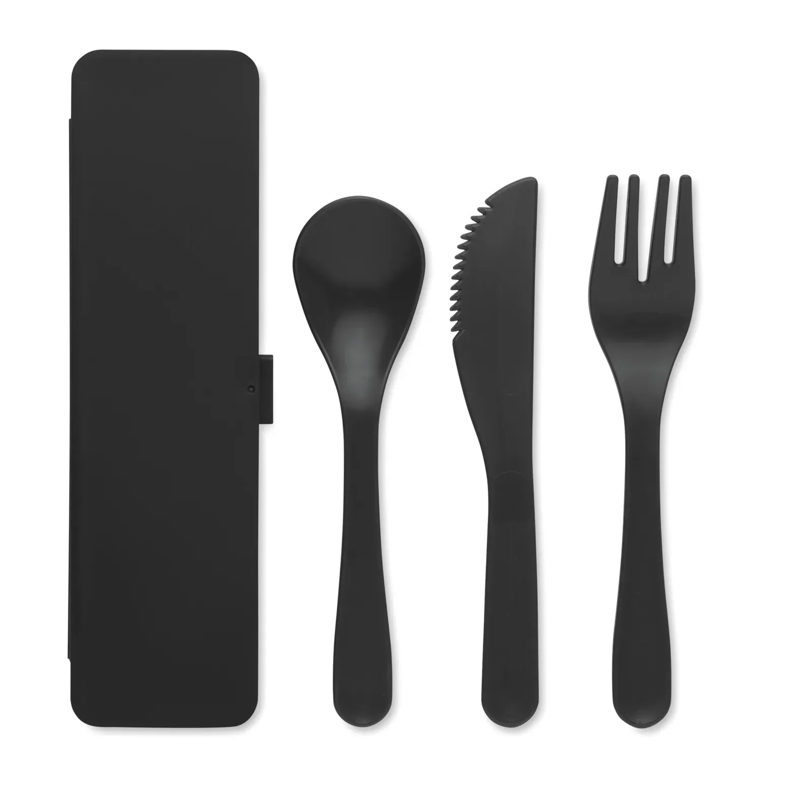 Rigata – Re-Usable PP Portable Cutlery Set and Case; Includes Spoon, Fork and Knife — Black