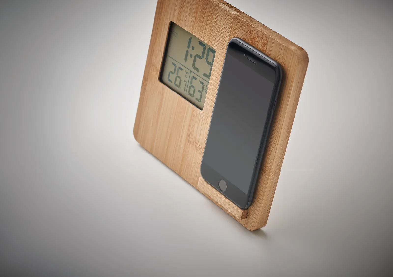 Ferrel 15W Wireless Charger – Bamboo Weather Station & Phone Stand — Wood