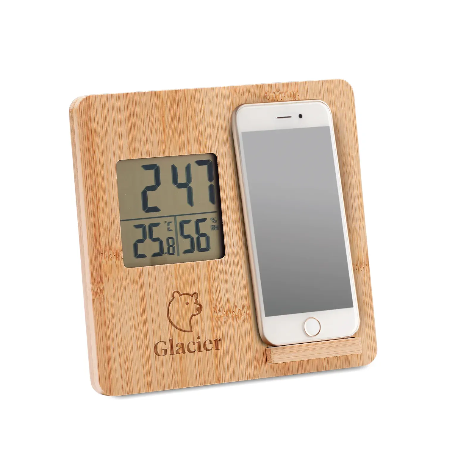 Ferrel 15W Wireless Charger – Bamboo Weather Station & Phone Stand — Wood