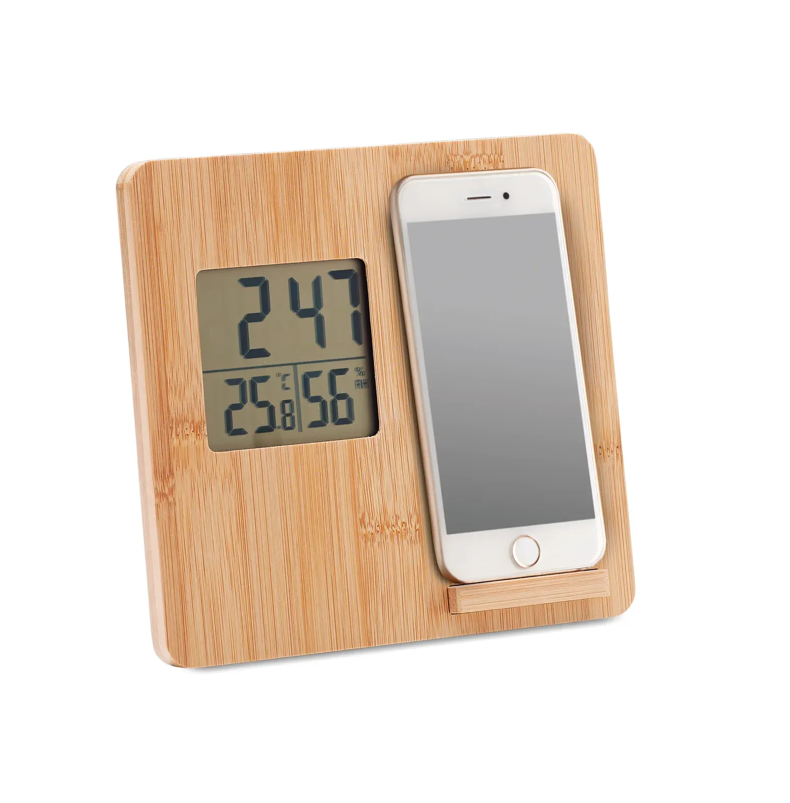 Ferrel 15W Wireless Charger – Bamboo Weather Station & Phone Stand — Wood