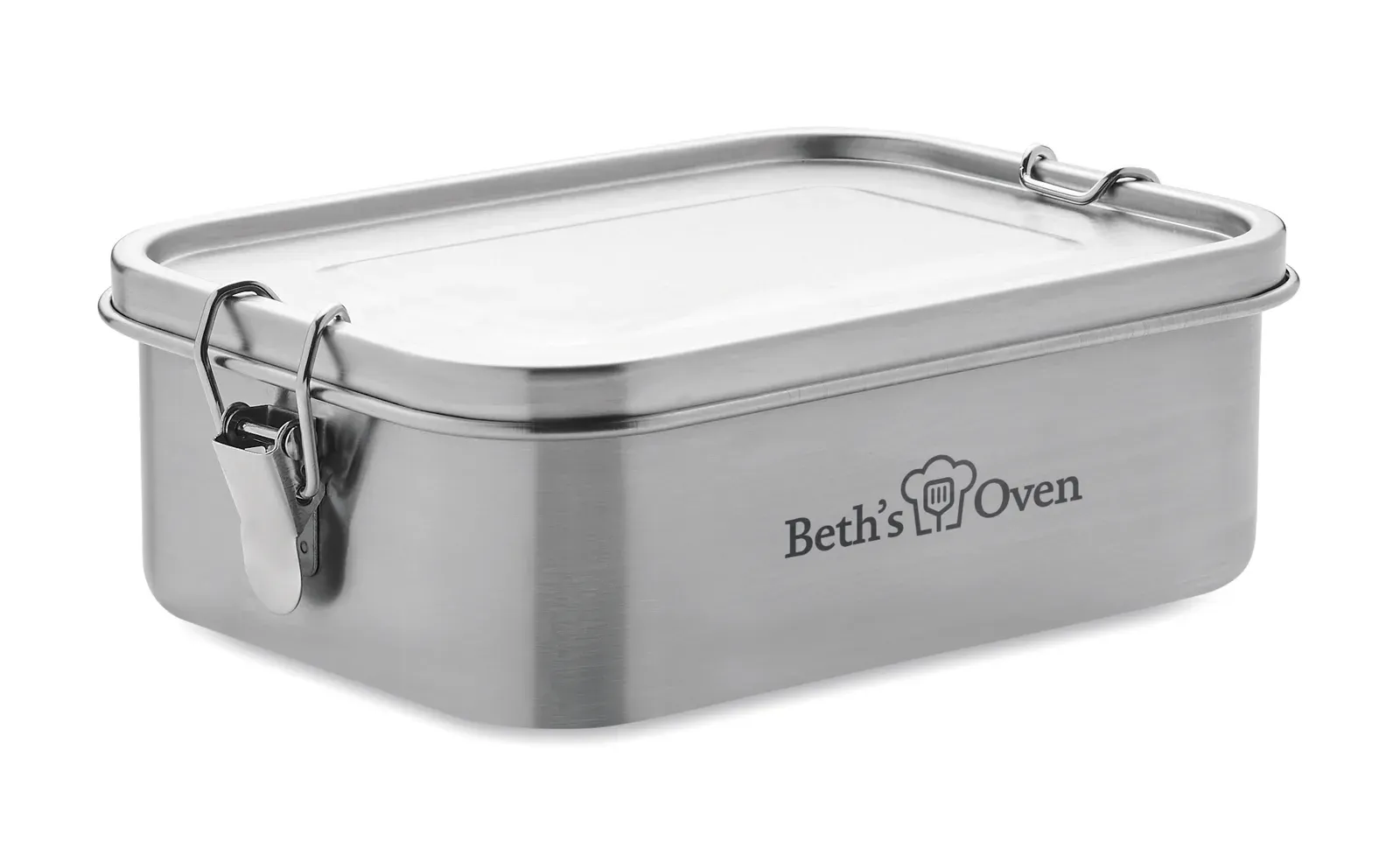 Sao – Stainless Steel Lunch Box with Strong and Secure Side Buckles; Including Inner Divider — Matt Silver