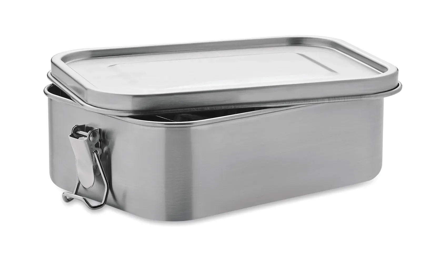Sao – Stainless Steel Lunch Box with Strong and Secure Side Buckles; Including Inner Divider — Matt Silver