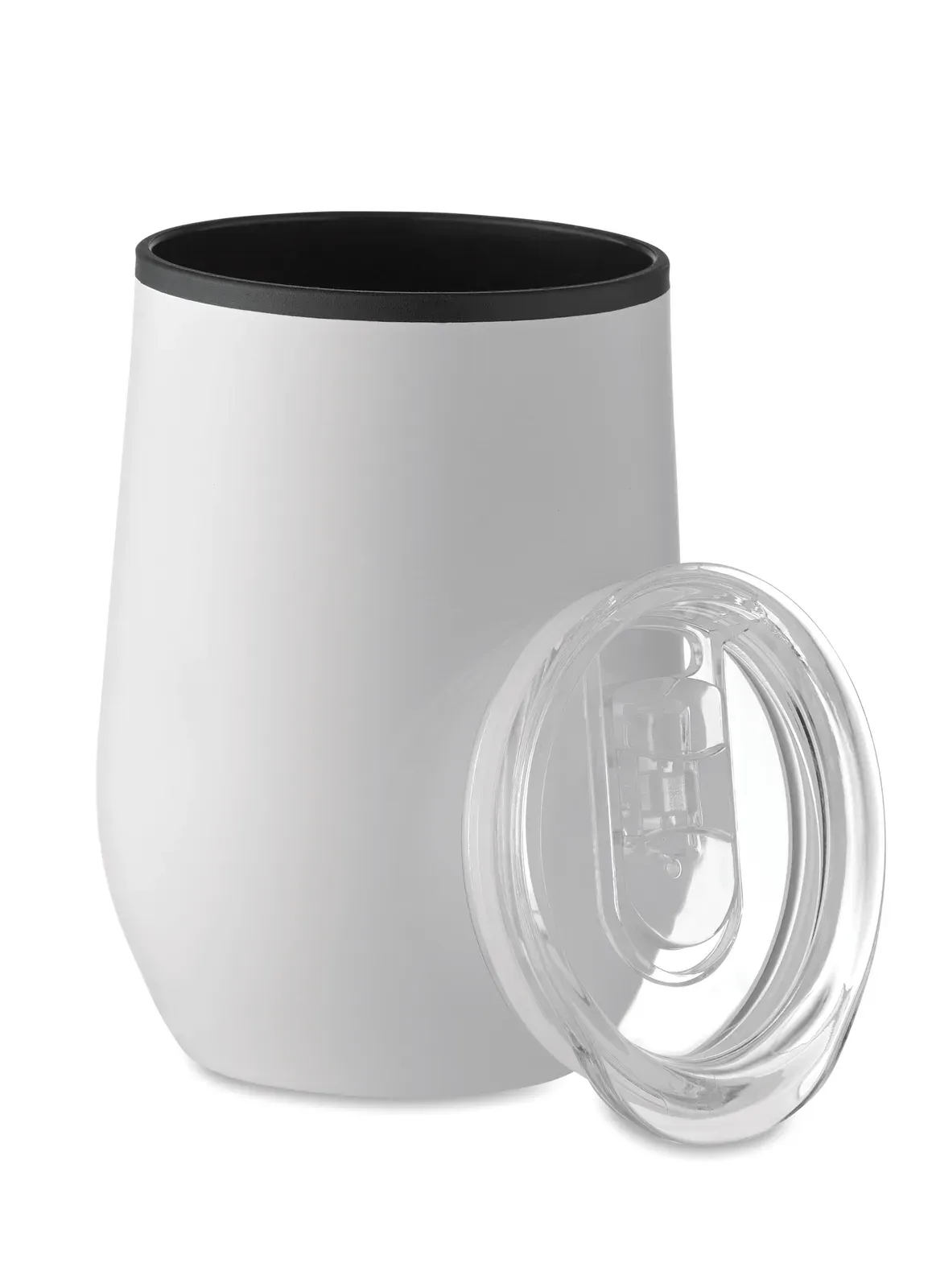 Chin Chan – Double Wall Stainless Steel Cup with Inner PP and Transparent PS Lid — White