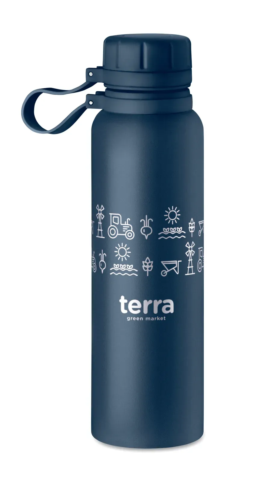 Onto – Double Wall Stainless Steel Vacuum Insulated Bottle with Twist Lid and Silicone Grip — French Navy