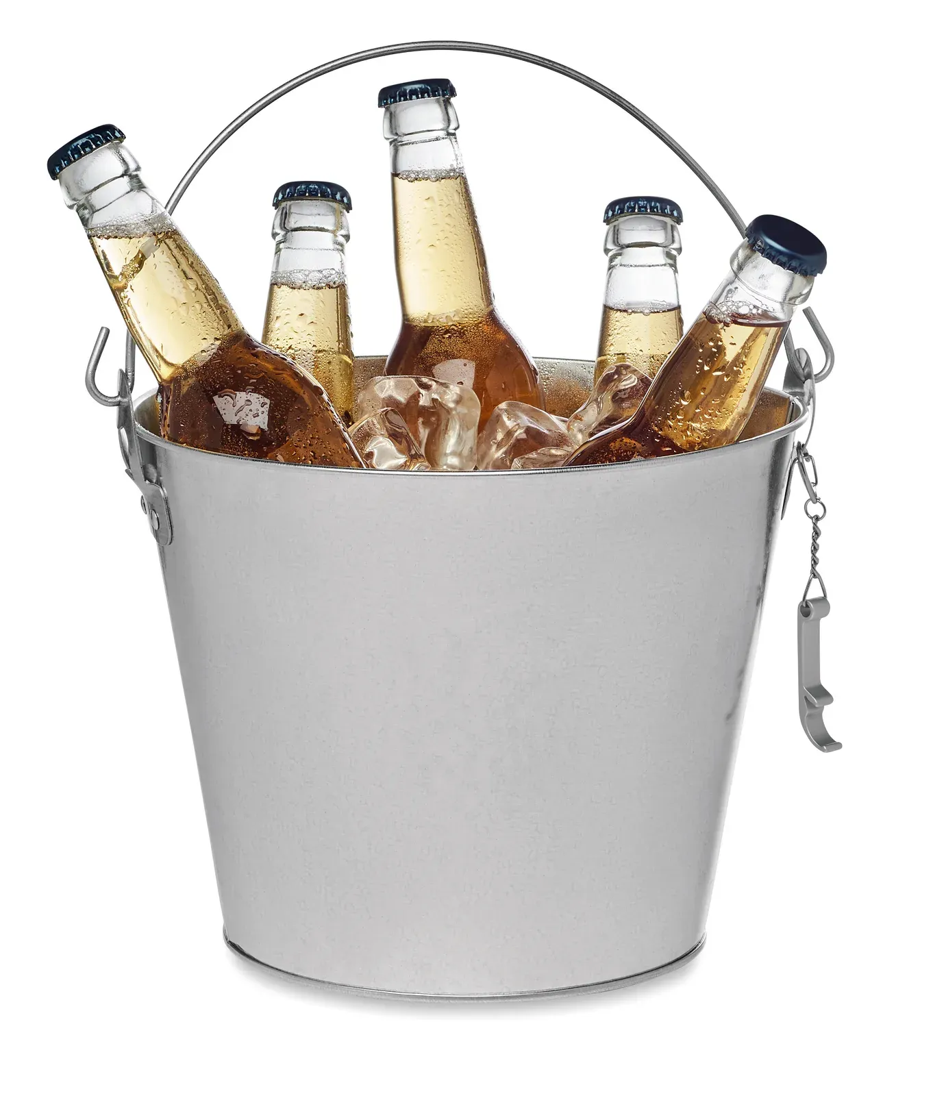 Bucky – Metal Beer or Other Drinks Bucket with Handles Including Bottle Opener — Matt Silver