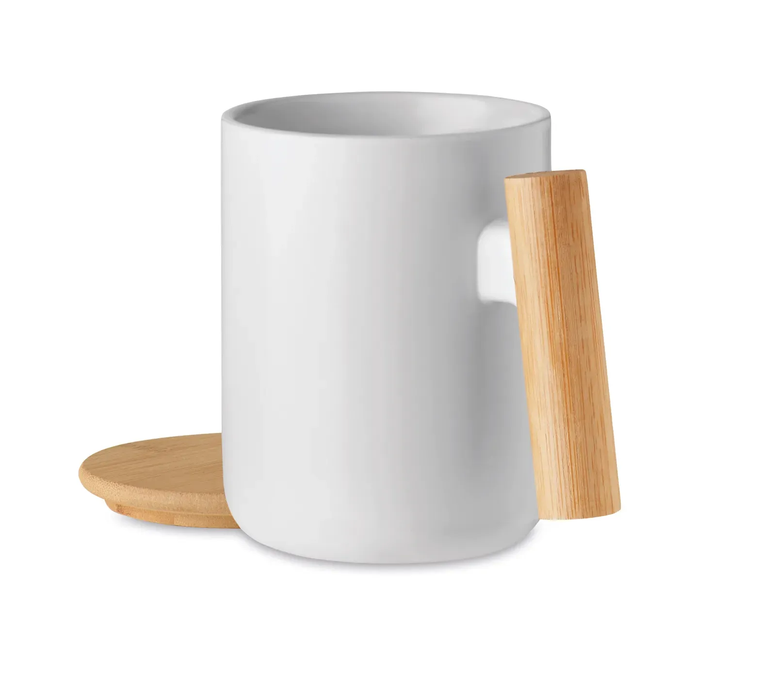 Majest – Porcelain Mug with Bamboo Lid and Handle — White
