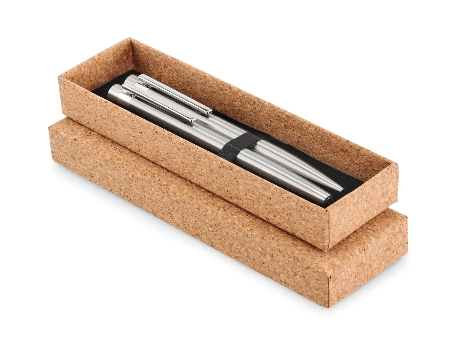 Graz Set Recycled Stainless Steel Pen Duo – Cork Gift Box — Matt Silver