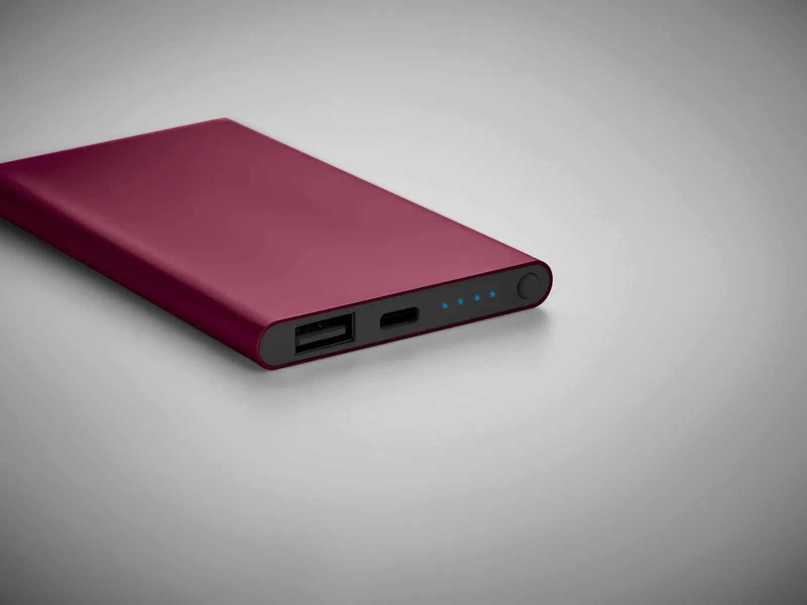 Powerflat C 4000mAh Power Bank – Recycled Aluminium, Type-C — Burgundy