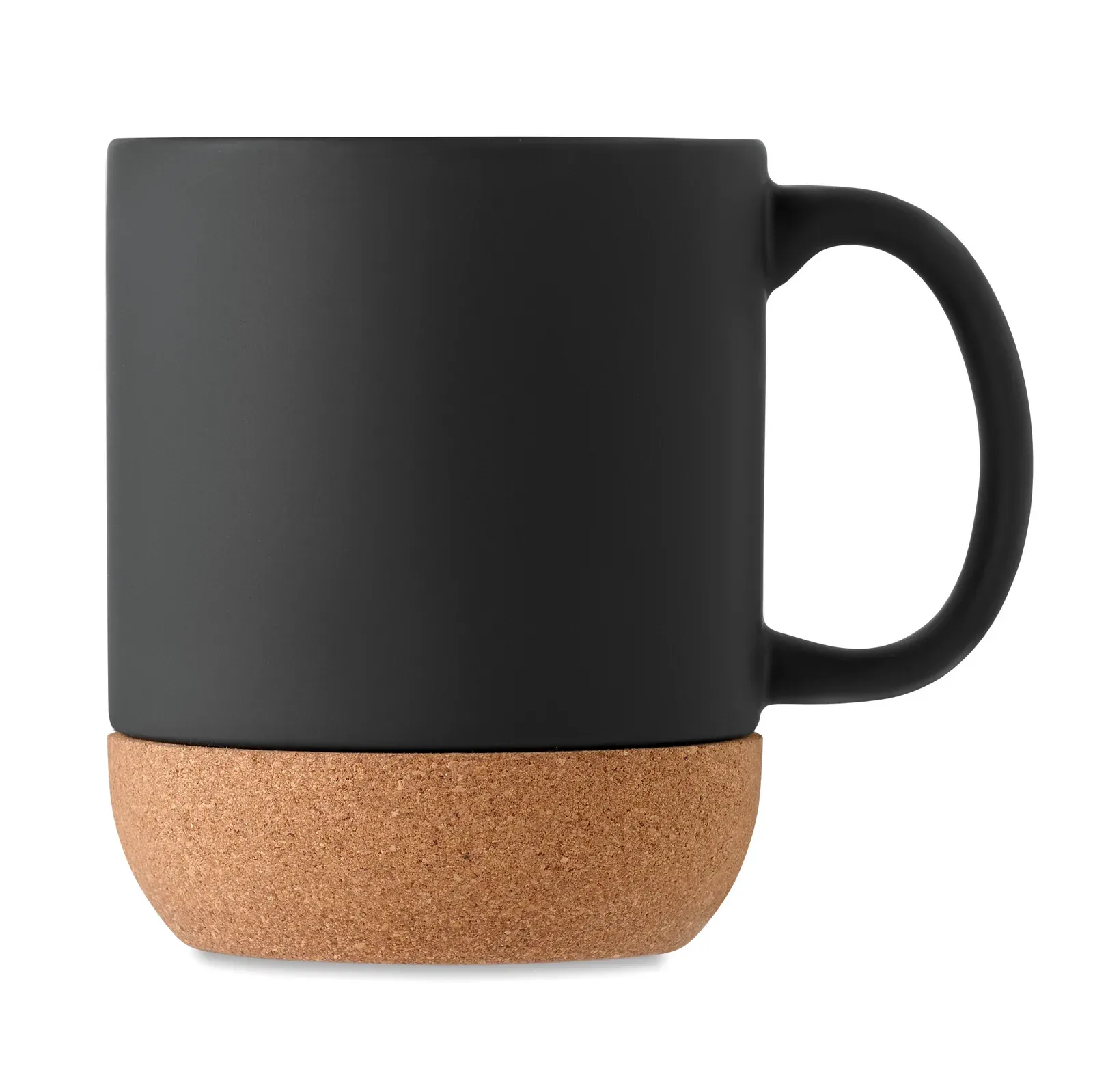Matt – Matt Ceramic Mug with Cork Base Detail; With a Special Coating for Laser Engraving — Black
