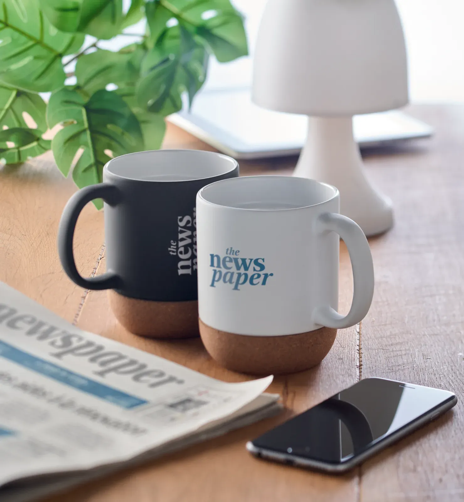 Matt – Matt Ceramic Mug with Cork Base Detail; With a Special Coating for Laser Engraving — White