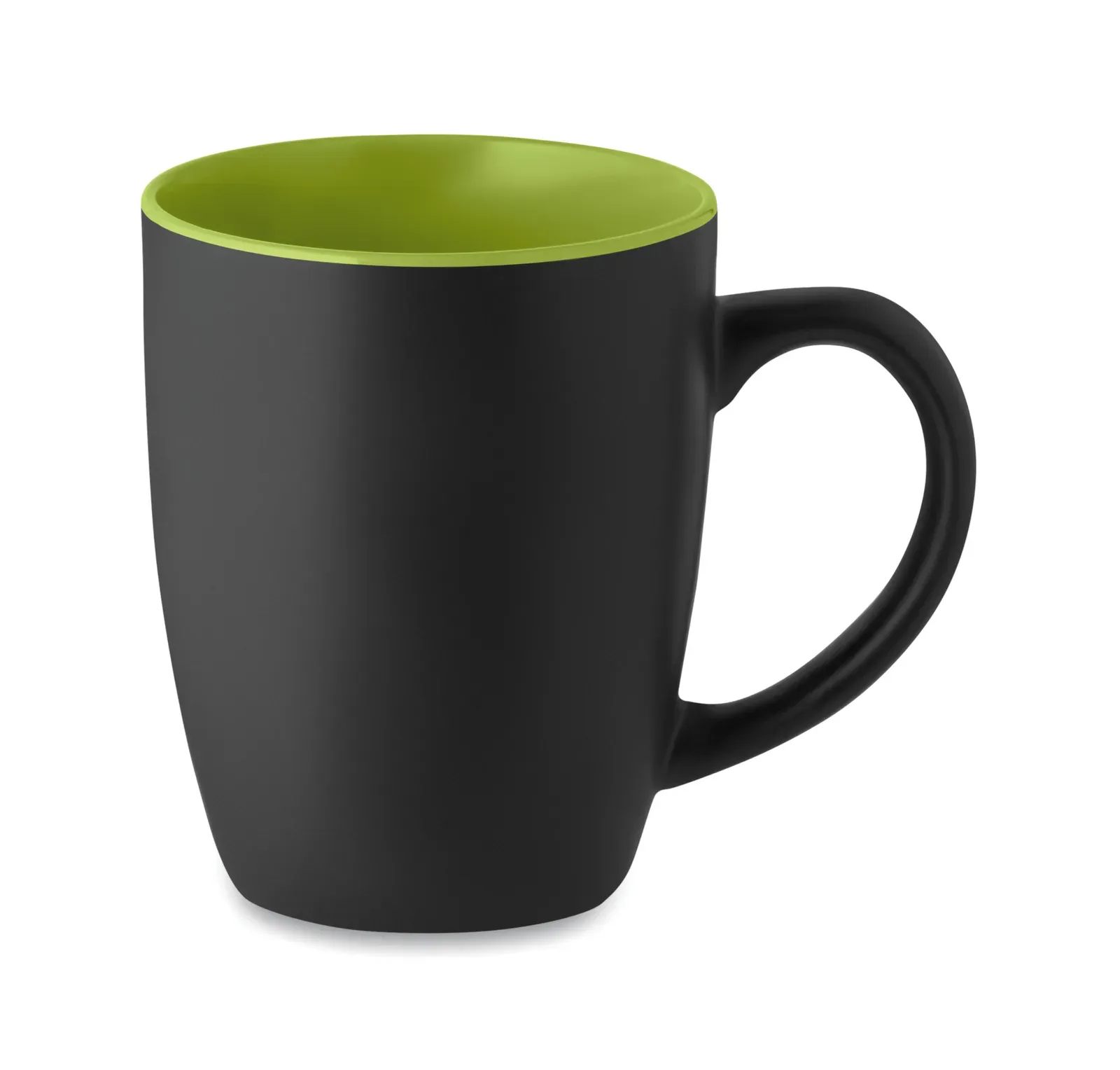Lim – Black Matt Ceramic Mug with Shiny Coloured Inside; With a Special Coating for Laser Engraving — Lime