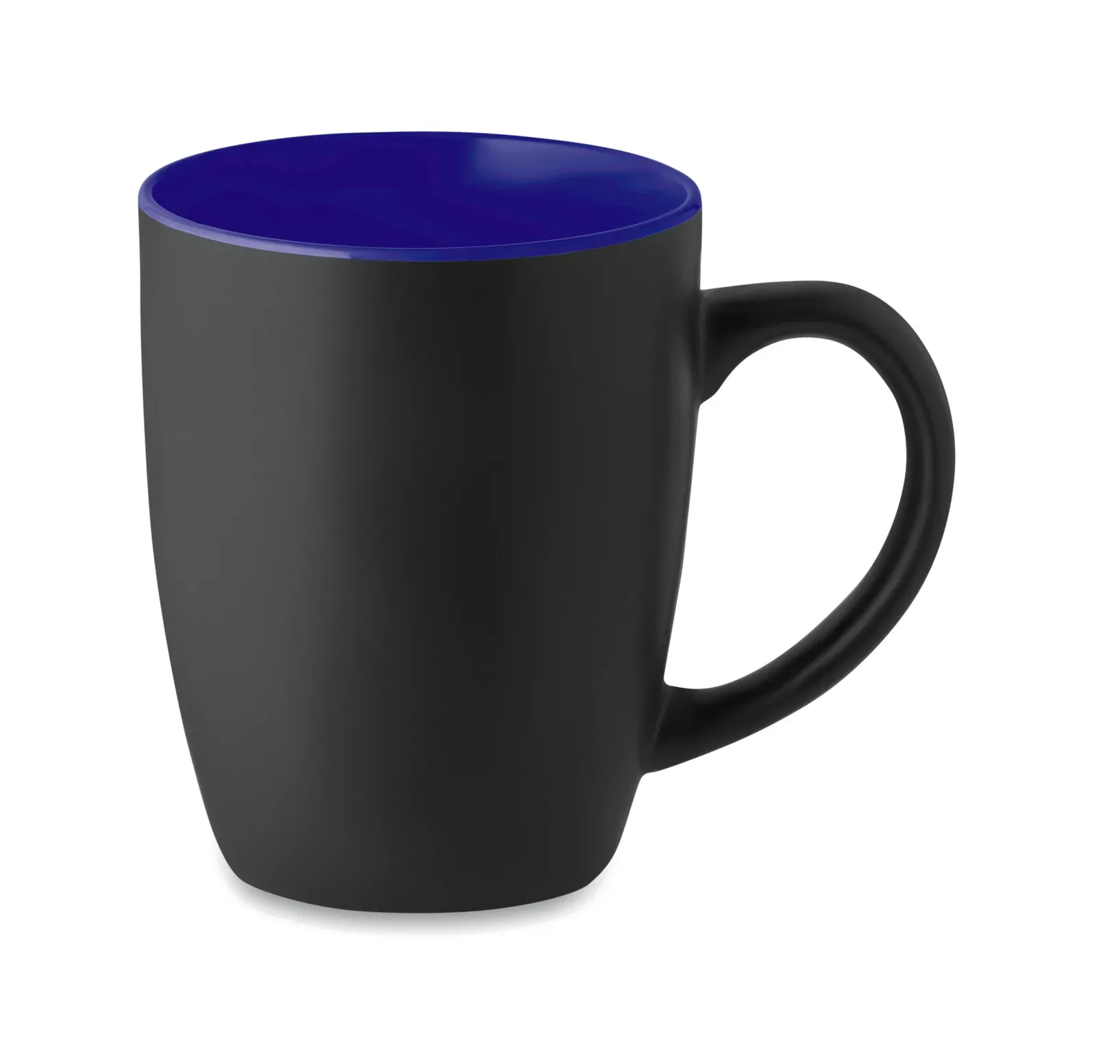 Lim – Black Matt Ceramic Mug with Shiny Coloured Inside; With a Special Coating for Laser Engraving — Royal Blue