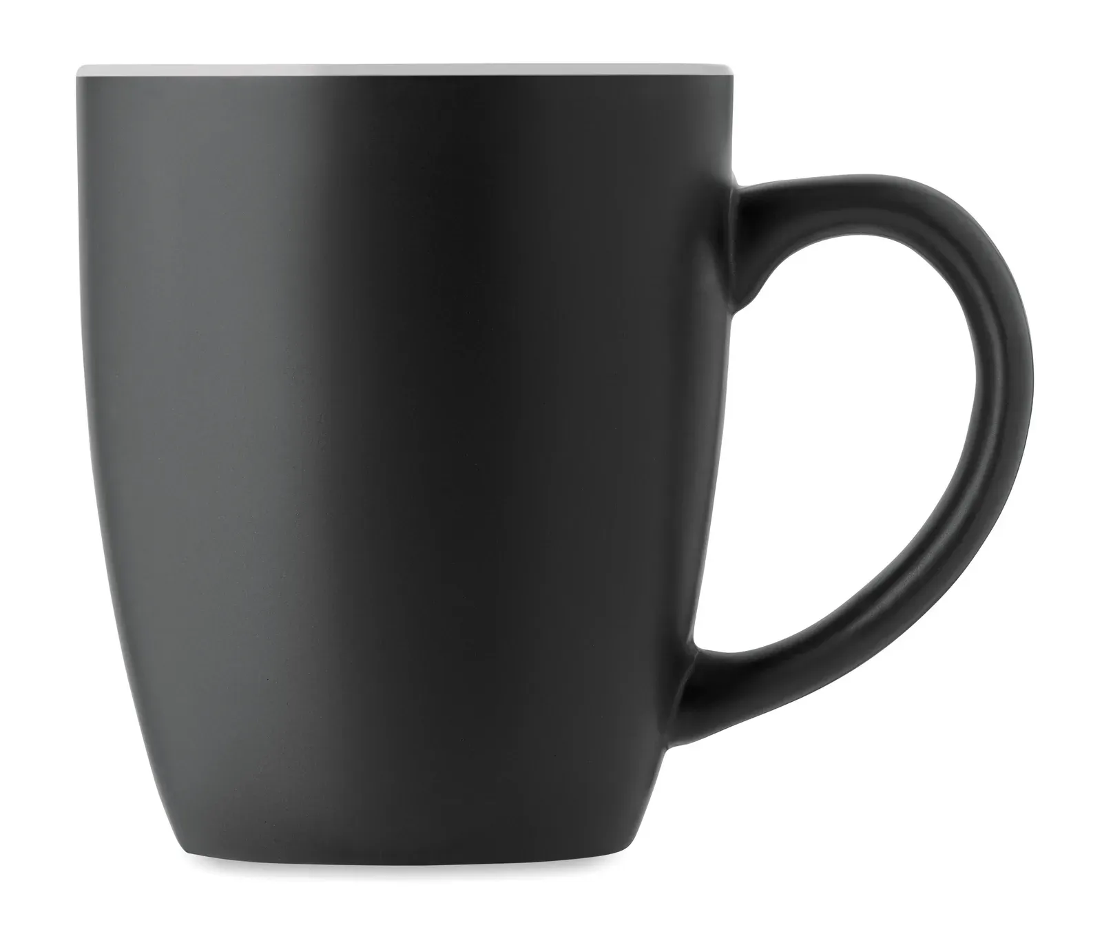 Lim – Black Matt Ceramic Mug with Shiny Coloured Inside; With a Special Coating for Laser Engraving — White