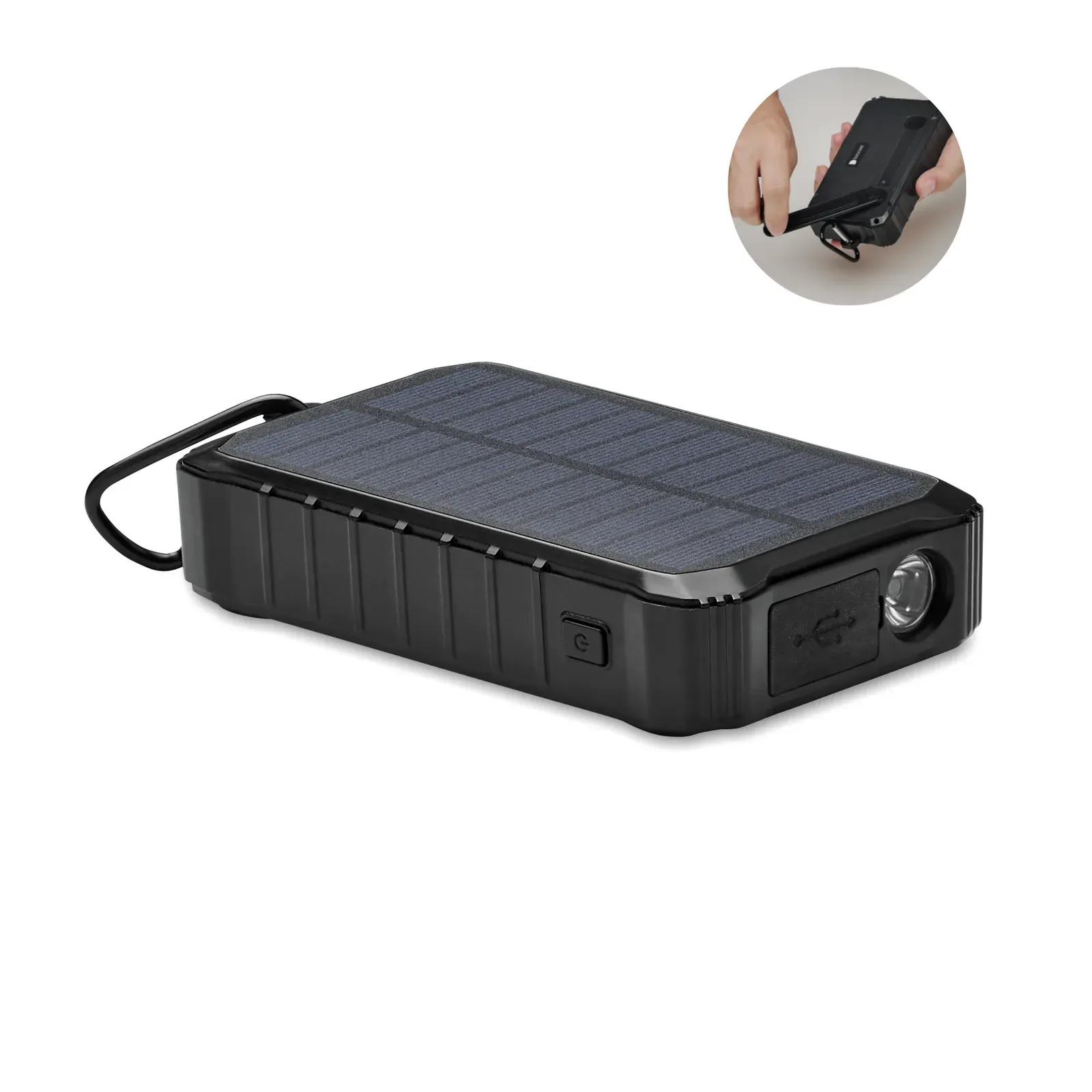 Dya Solar Power Bank 8000mAh – Hand-Crank Dynamo & LED Light — Black
