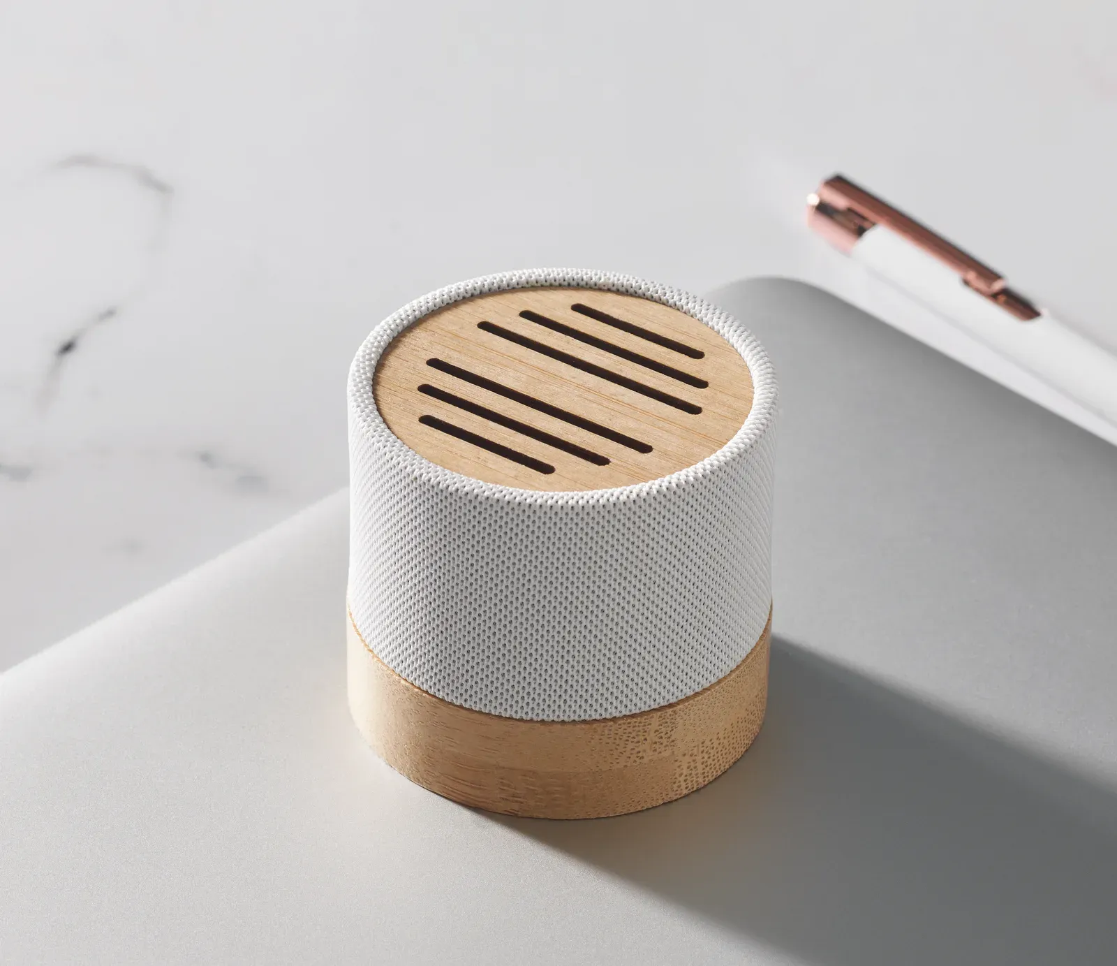 Bool 5.0 Wireless Speaker – RPET Casing with Bamboo Detail — White