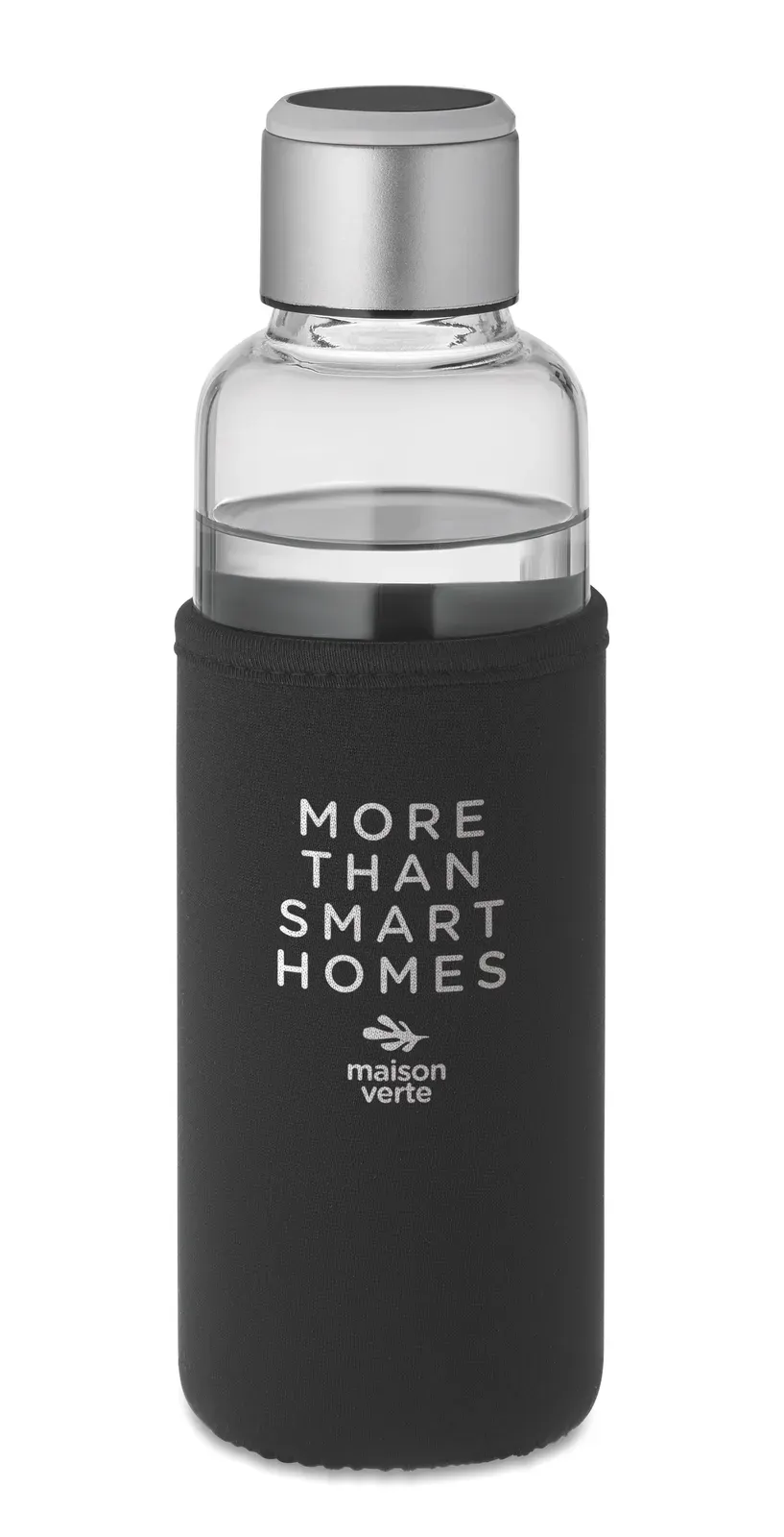 Inder – Borosilicate Glass Steel Bottle with Hydration Reminder in Pouch; Sensor Light Glows Every Hour Reminding You When — Black