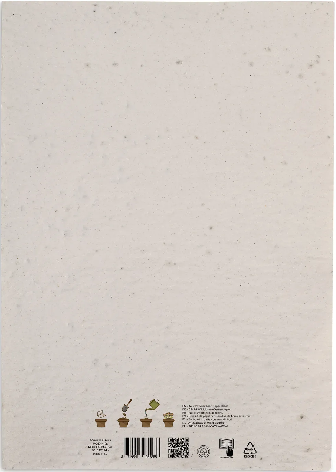 Asidi A4 Wildflower Seed Paper Sheet – Recycled, EU-Made — White