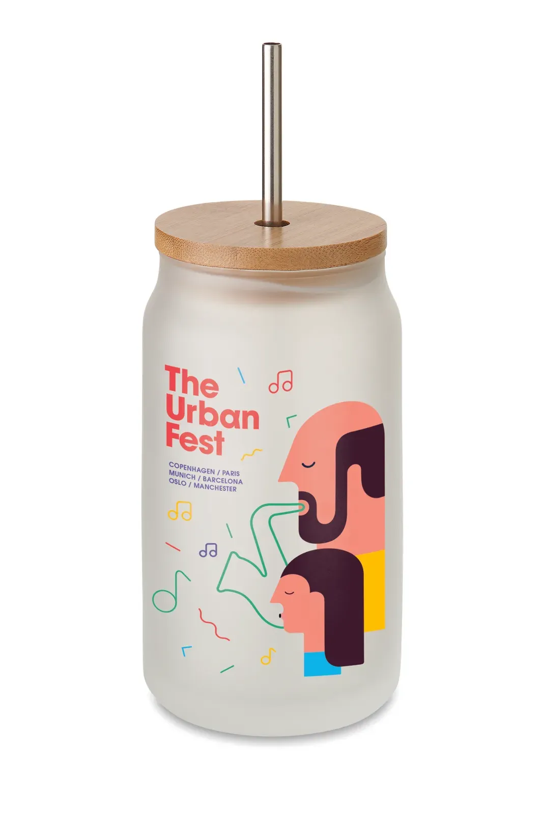Jarblim – Mason Cocktail Jar with Special Coating for Sublimation with Bamboo Lid; Including a Stainless Steel Straw
