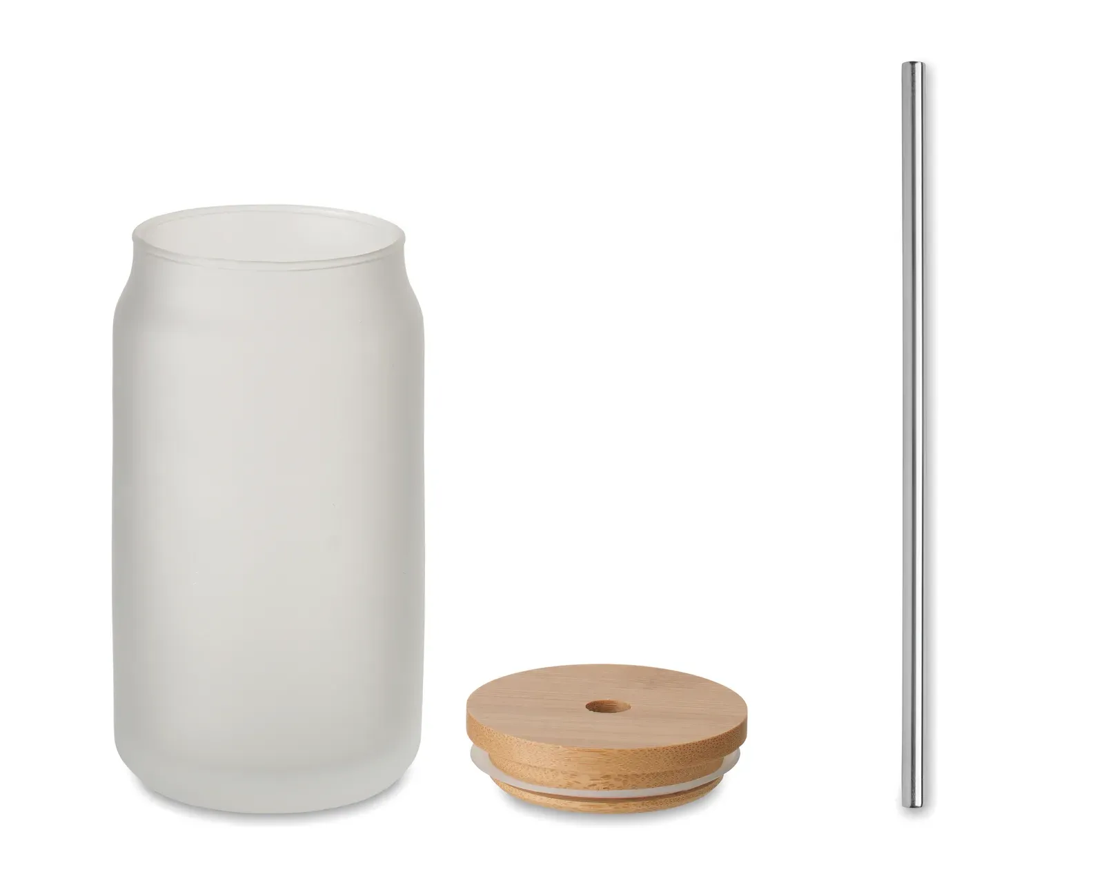 Jarblim – Mason Cocktail Jar with Special Coating for Sublimation with Bamboo Lid; Including a Stainless Steel Straw