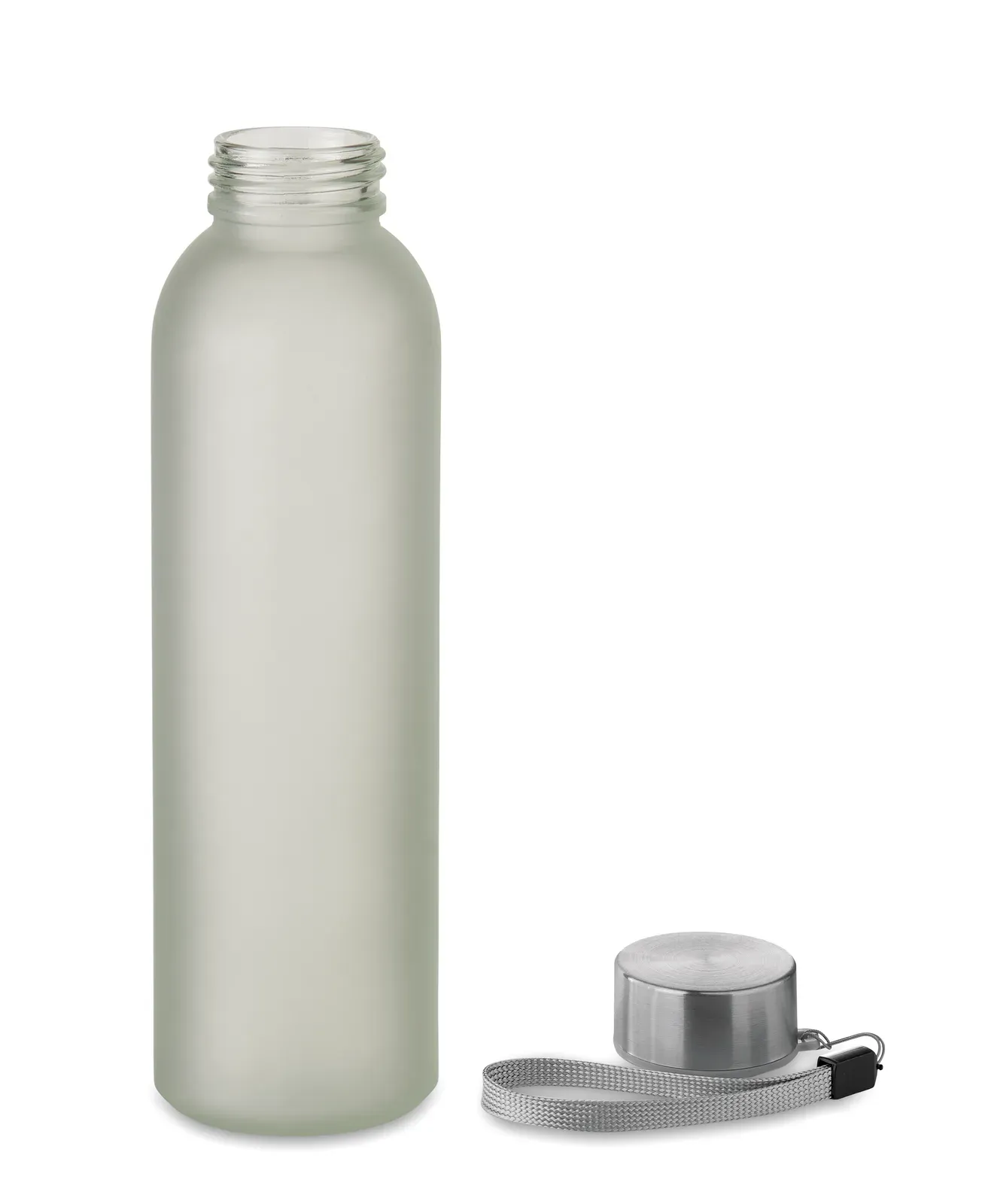 Olma – Glass Bottle with Special Coating for Sublimation; It Has a Stainless Steel Lid and Hanging Strap