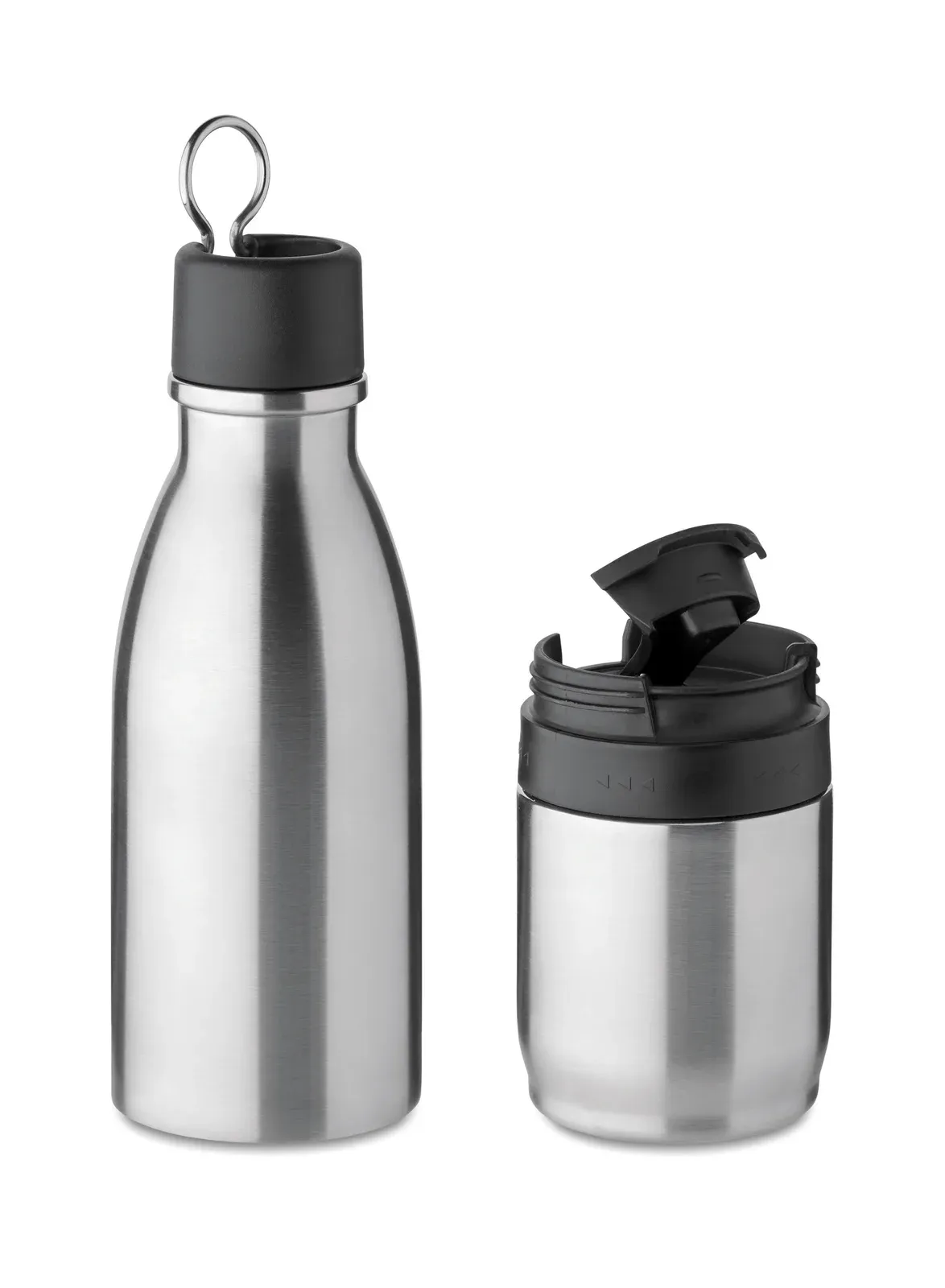Atera – 2-in-1 Double Wall Stainless Steel Vacuum Insulated Bottle with Detachable Flip-Lid Tumbler — Matt Silver
