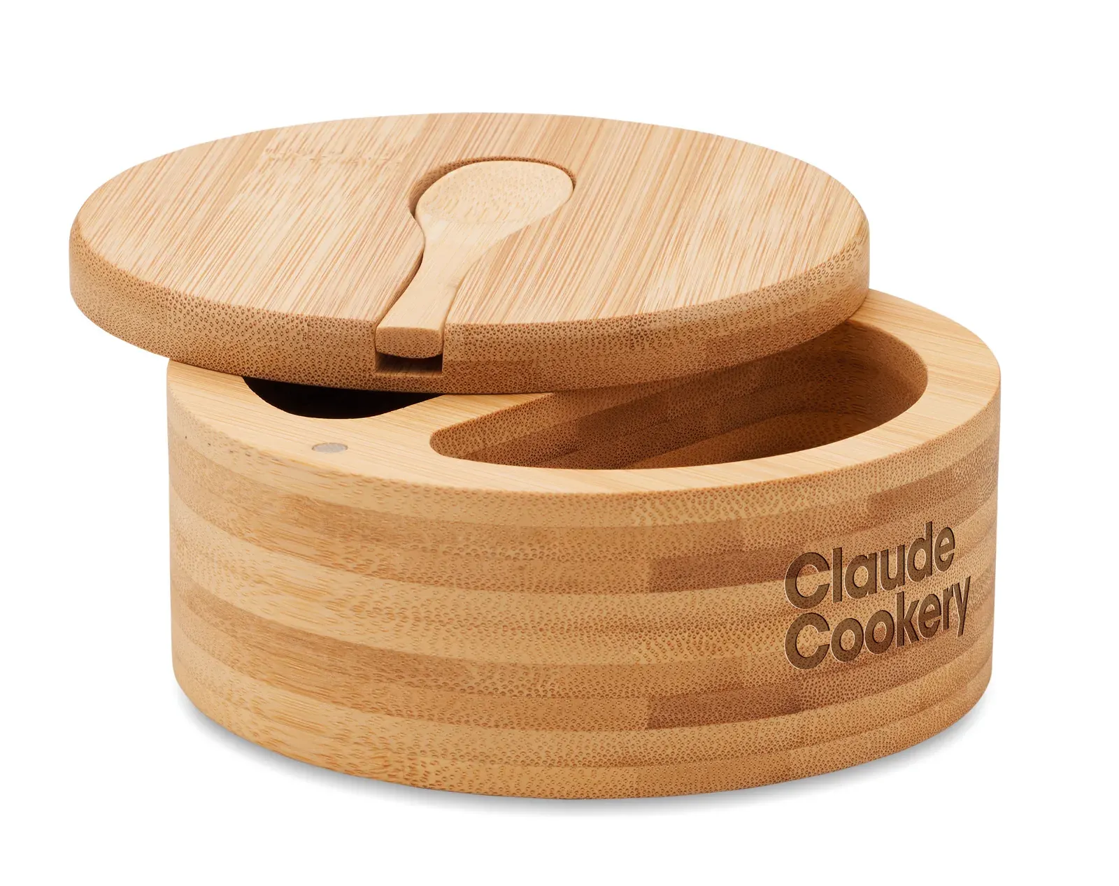 S&p – Salt and Pepper Box in Bamboo with Built in Serving Spoon; Two Compartments; Twist Opening Lid — Wood