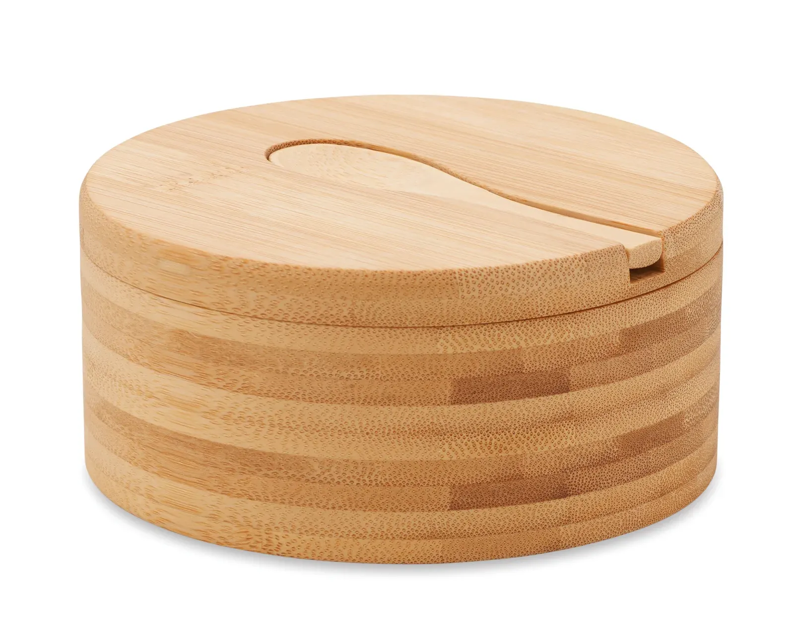 S&p – Salt and Pepper Box in Bamboo with Built in Serving Spoon; Two Compartments; Twist Opening Lid — Wood