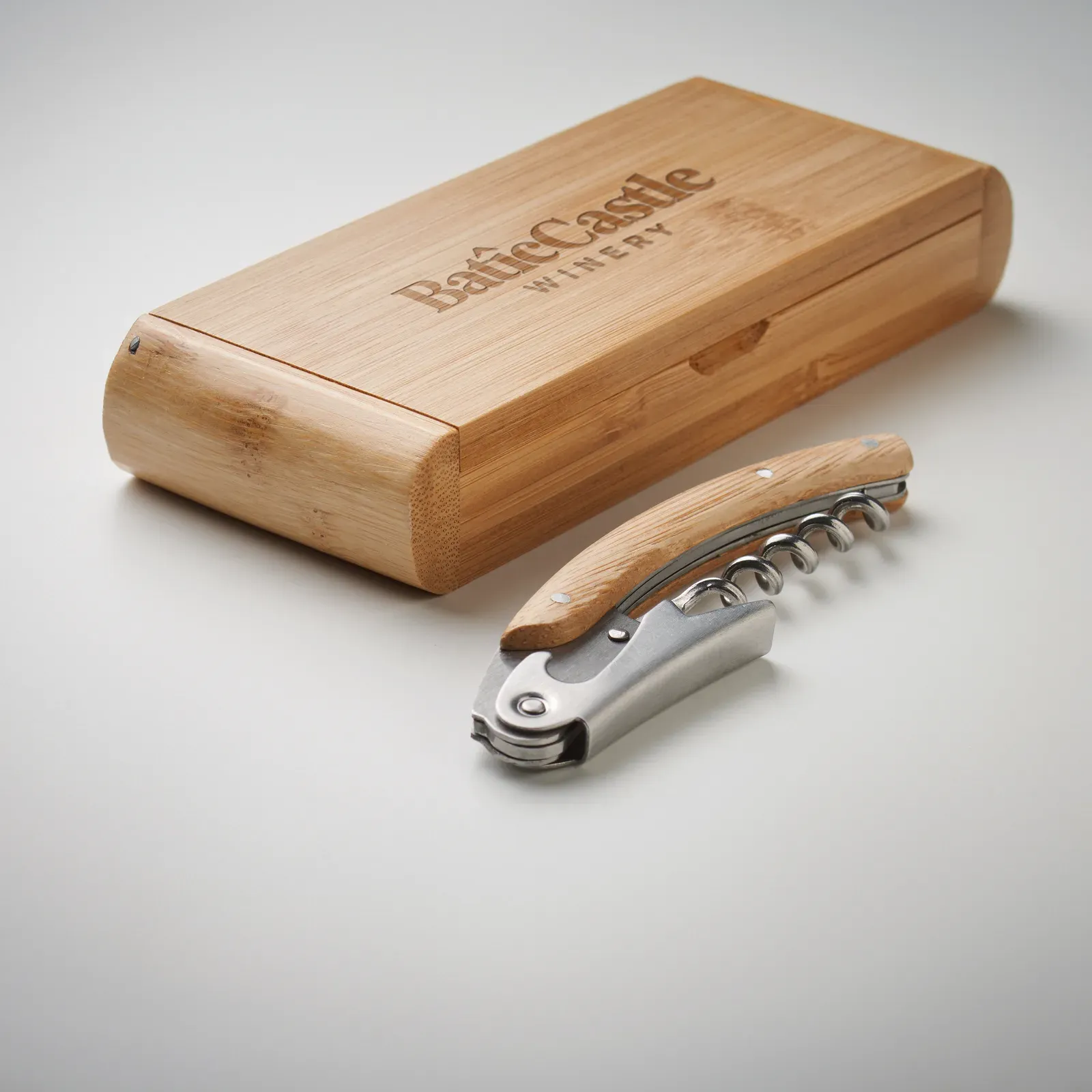 Sono – Stainless Steel Original waiter's Knife with Double Corkscrew Opener and Bamboo Surface; Presented in Bamboo Gift — Wood