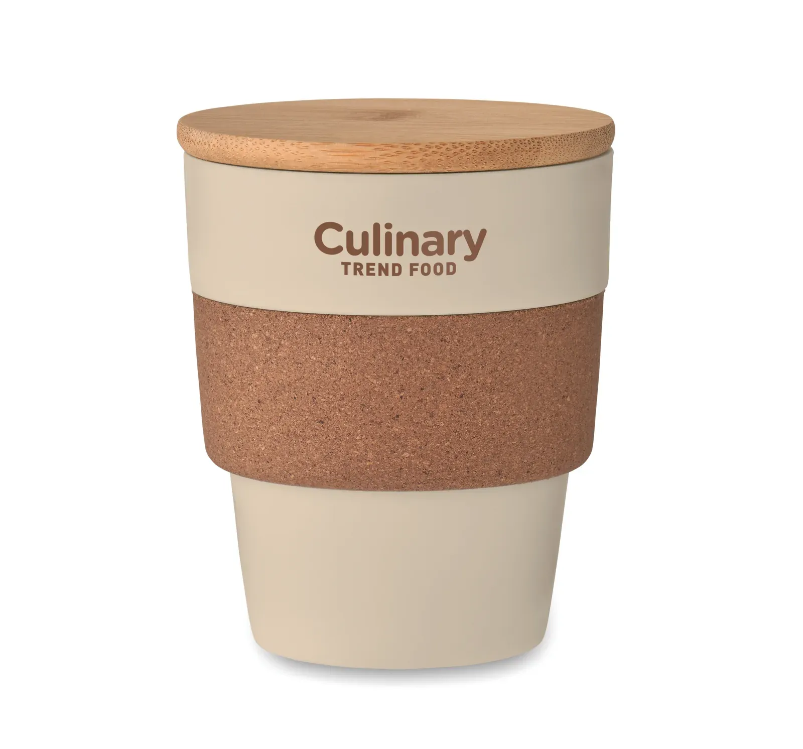 Galao – Single Wall Tumbler in PP with Cork Protective Sleeve and Bamboo Lid — Beige