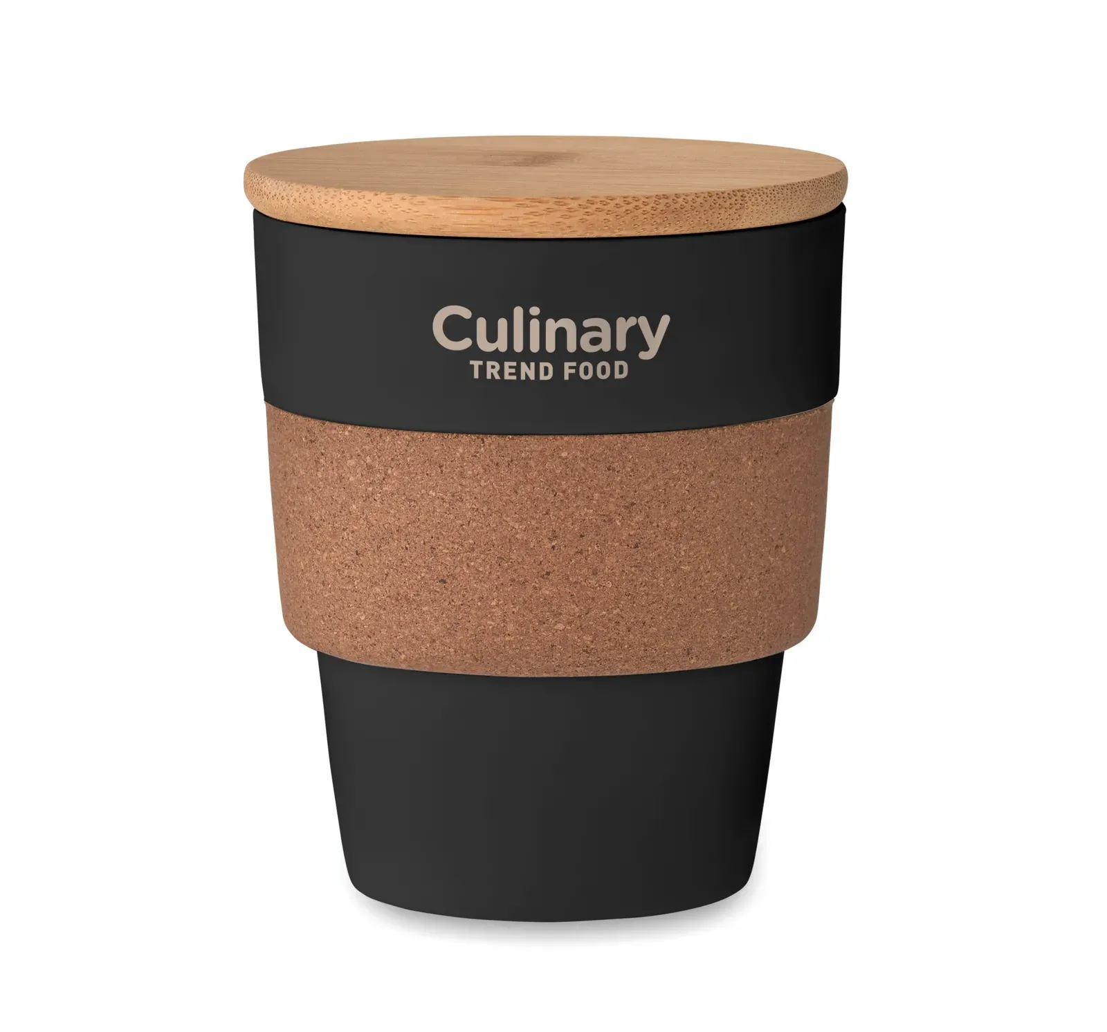 Galao – Single Wall Tumbler in PP with Cork Protective Sleeve and Bamboo Lid — Black
