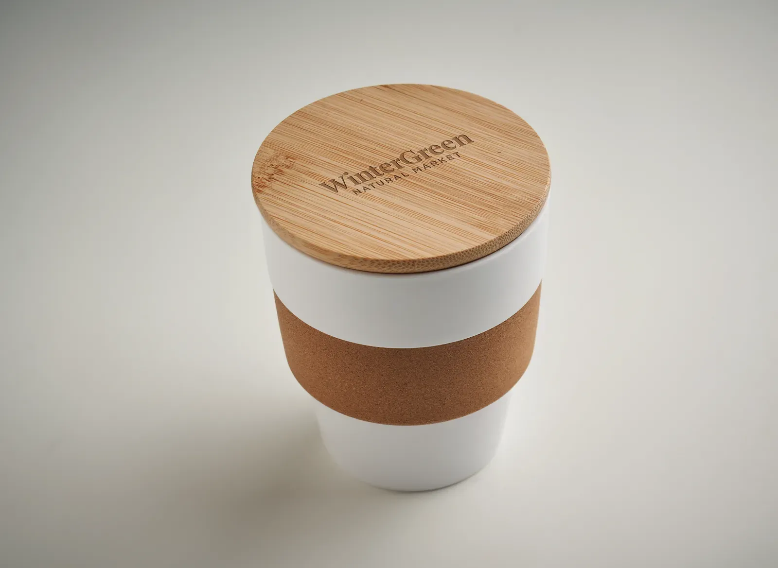 Galao – Single Wall Tumbler in PP with Cork Protective Sleeve and Bamboo Lid — White